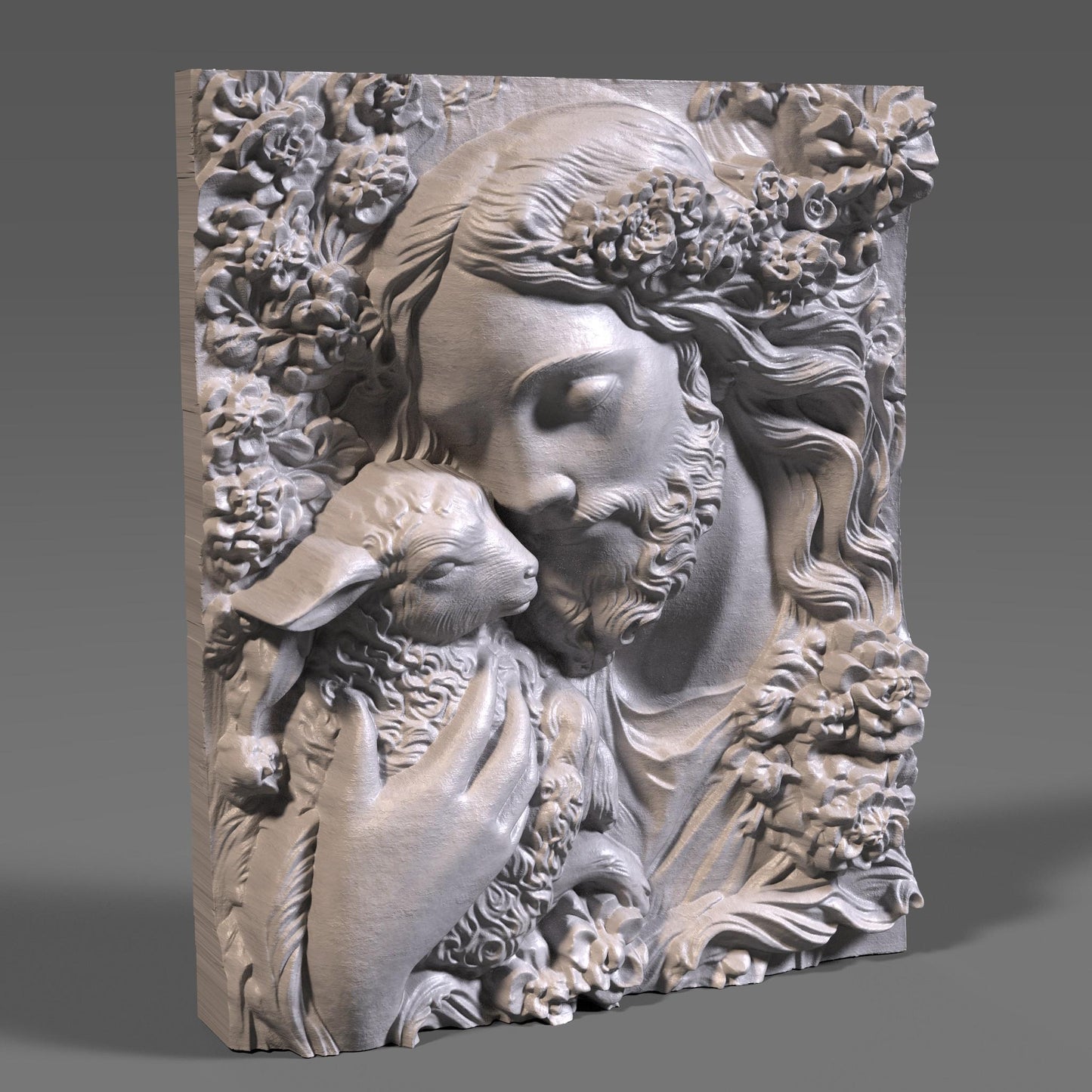 Jesus with Lamb Bas Relief STL File: Christian 3D Model (Digital Download