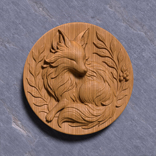 Fox Medallion STL File: Floral Bas Relief 3D Print Decor