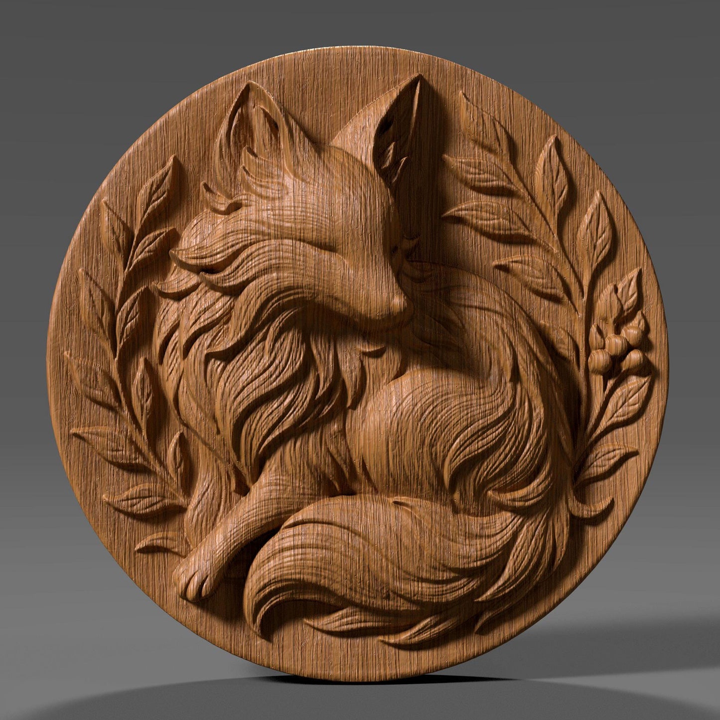 Fox Medallion STL File: Floral Bas Relief 3D Print Decor
