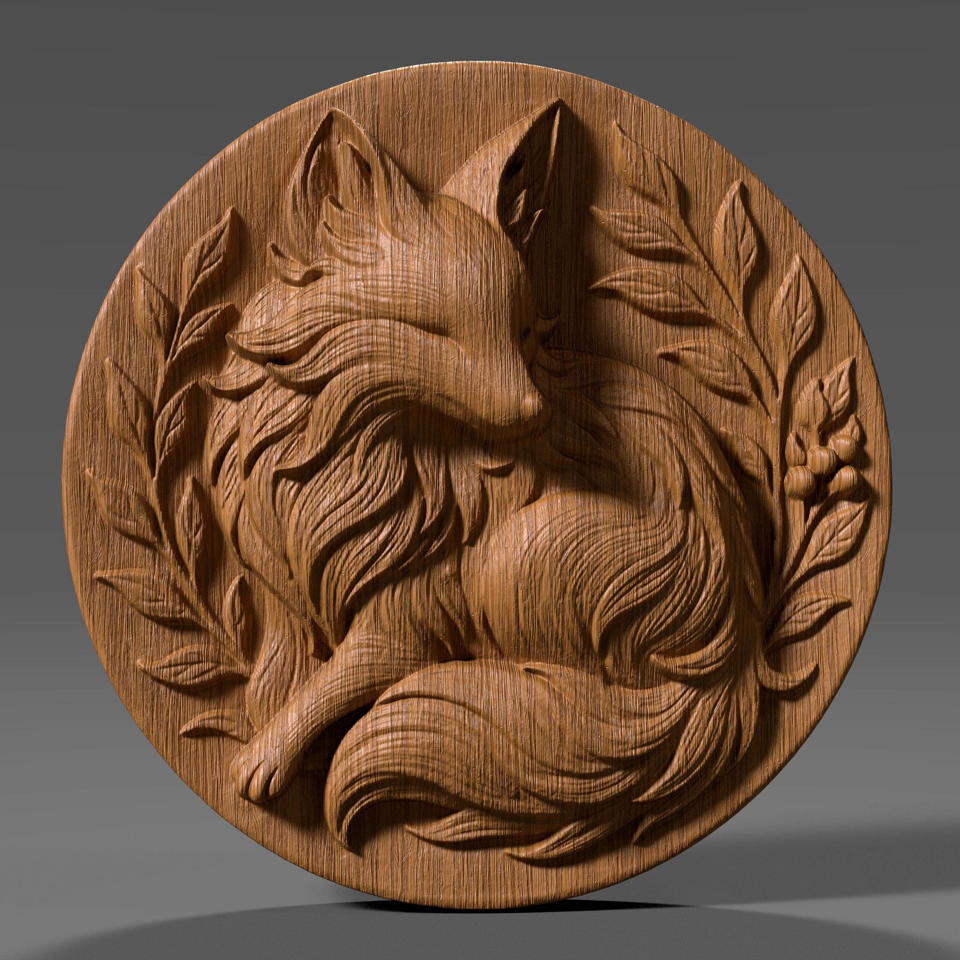 Fox Medallion STL File: Floral Bas Relief 3D Print Decor