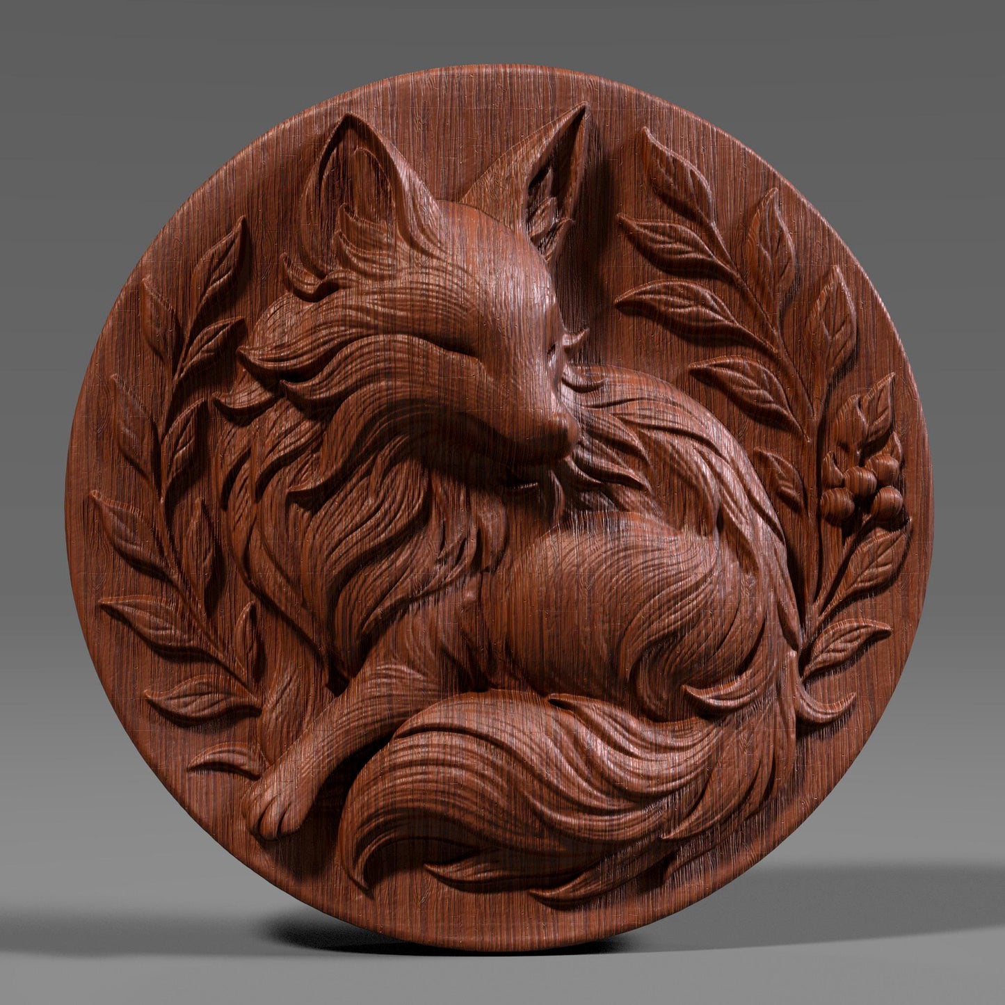 Fox Medallion STL File: Floral Bas Relief 3D Print Decor