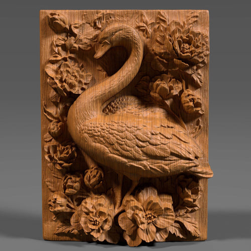Tropical Swan Bas-Relief STL: Floral Wall Art for CNC, Laser, 3D Print (Digital Download