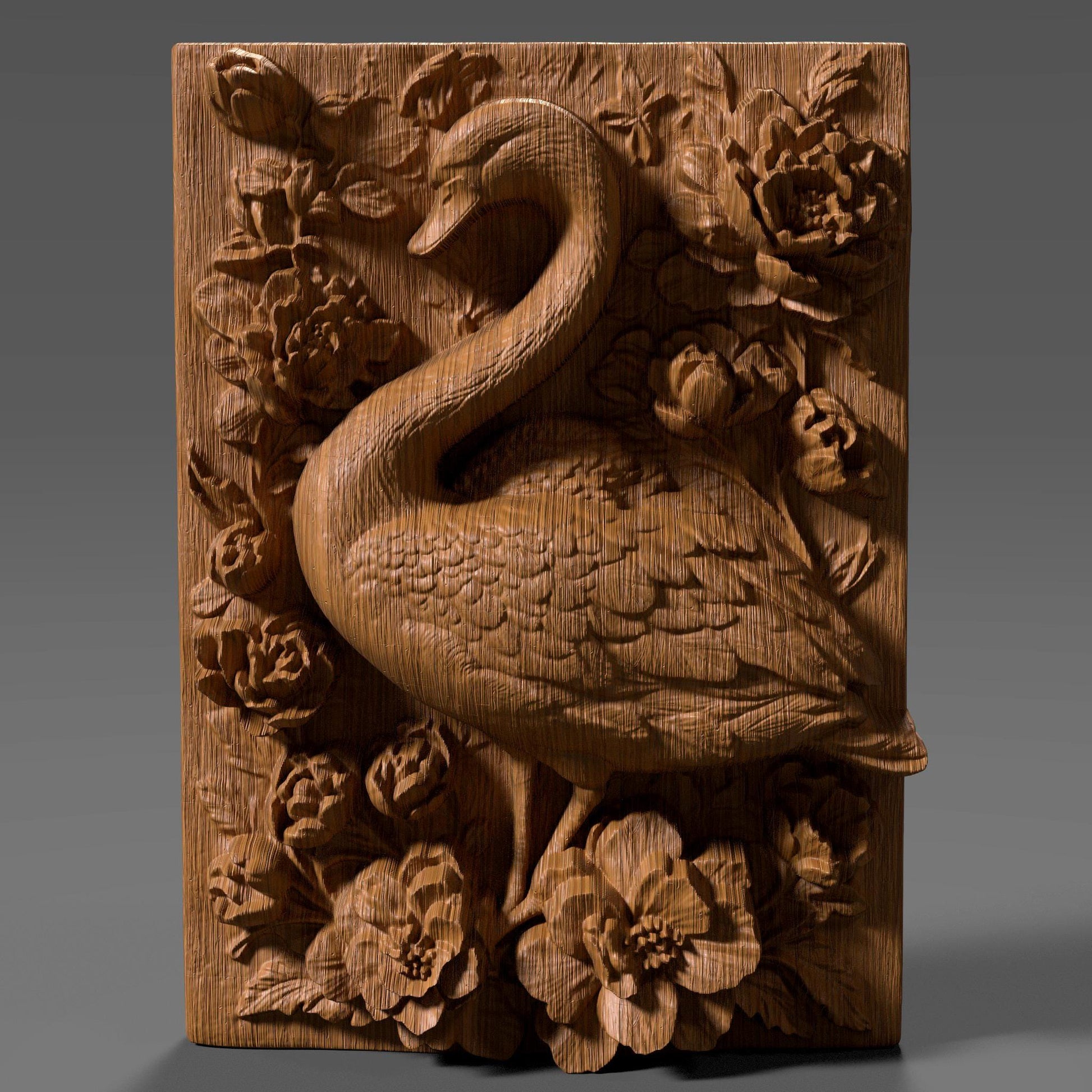 Tropical Swan Bas-Relief STL: Floral Wall Art for CNC, Laser, 3D Print (Digital Download