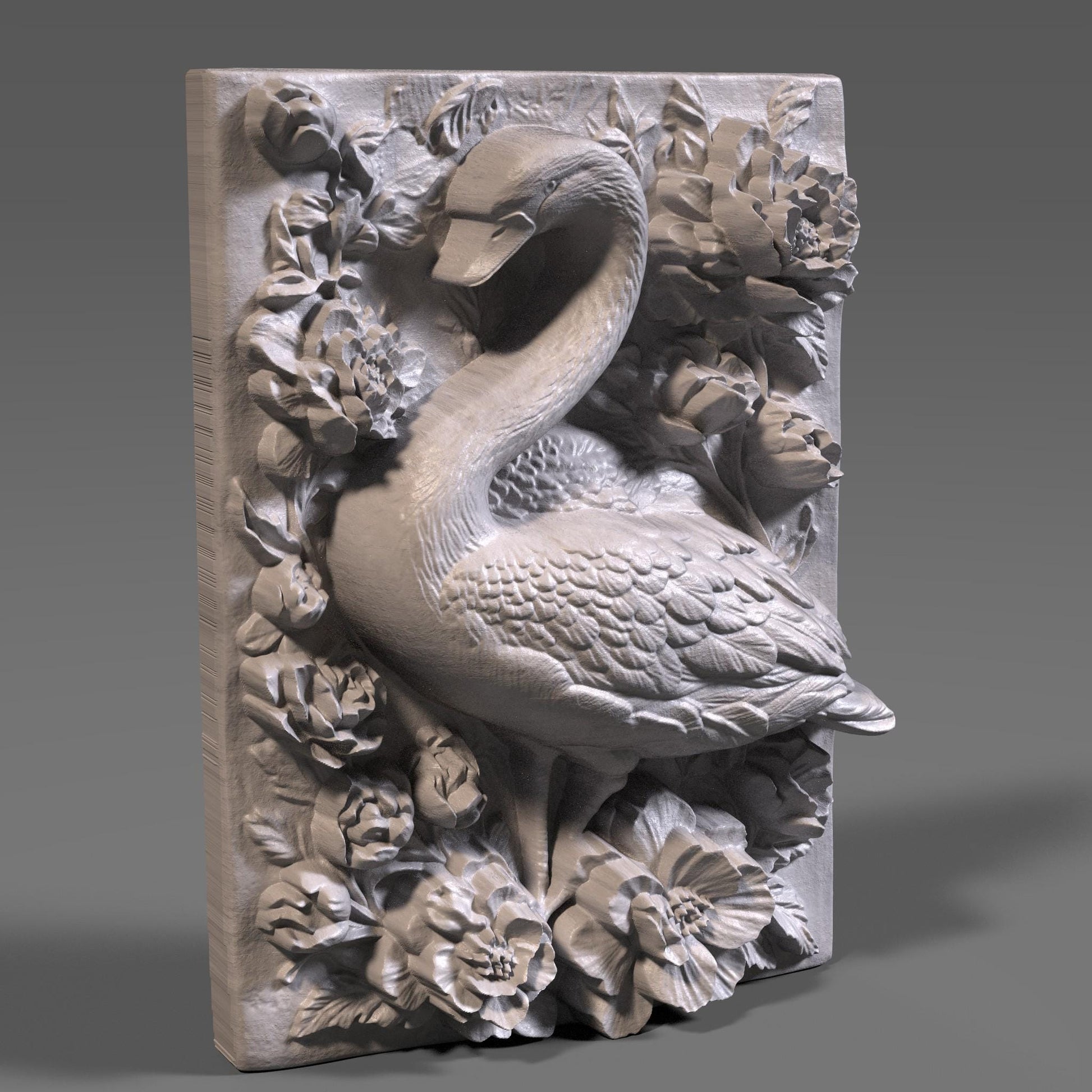 Tropical Swan Bas-Relief STL: Floral Wall Art for CNC, Laser, 3D Print (Digital Download