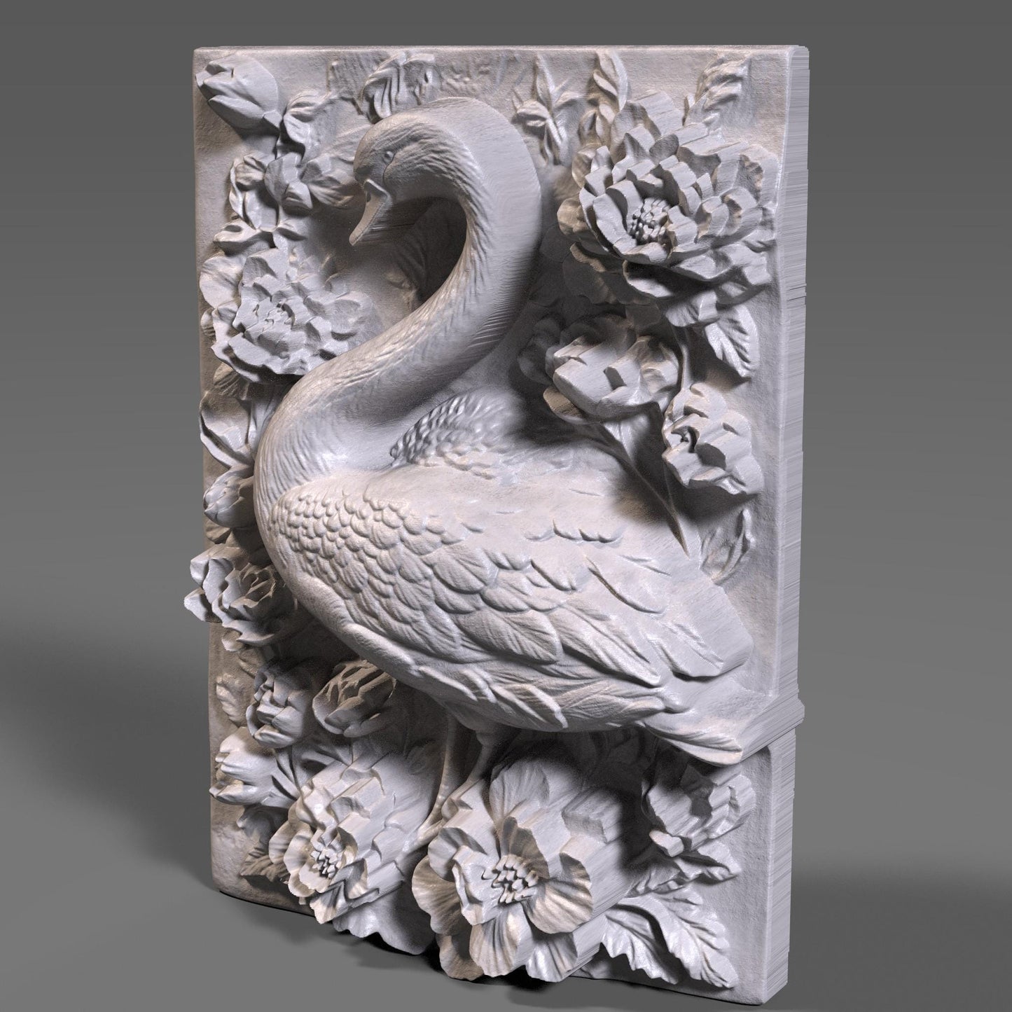 Tropical Swan Bas-Relief STL: Floral Wall Art for CNC, Laser, 3D Print (Digital Download