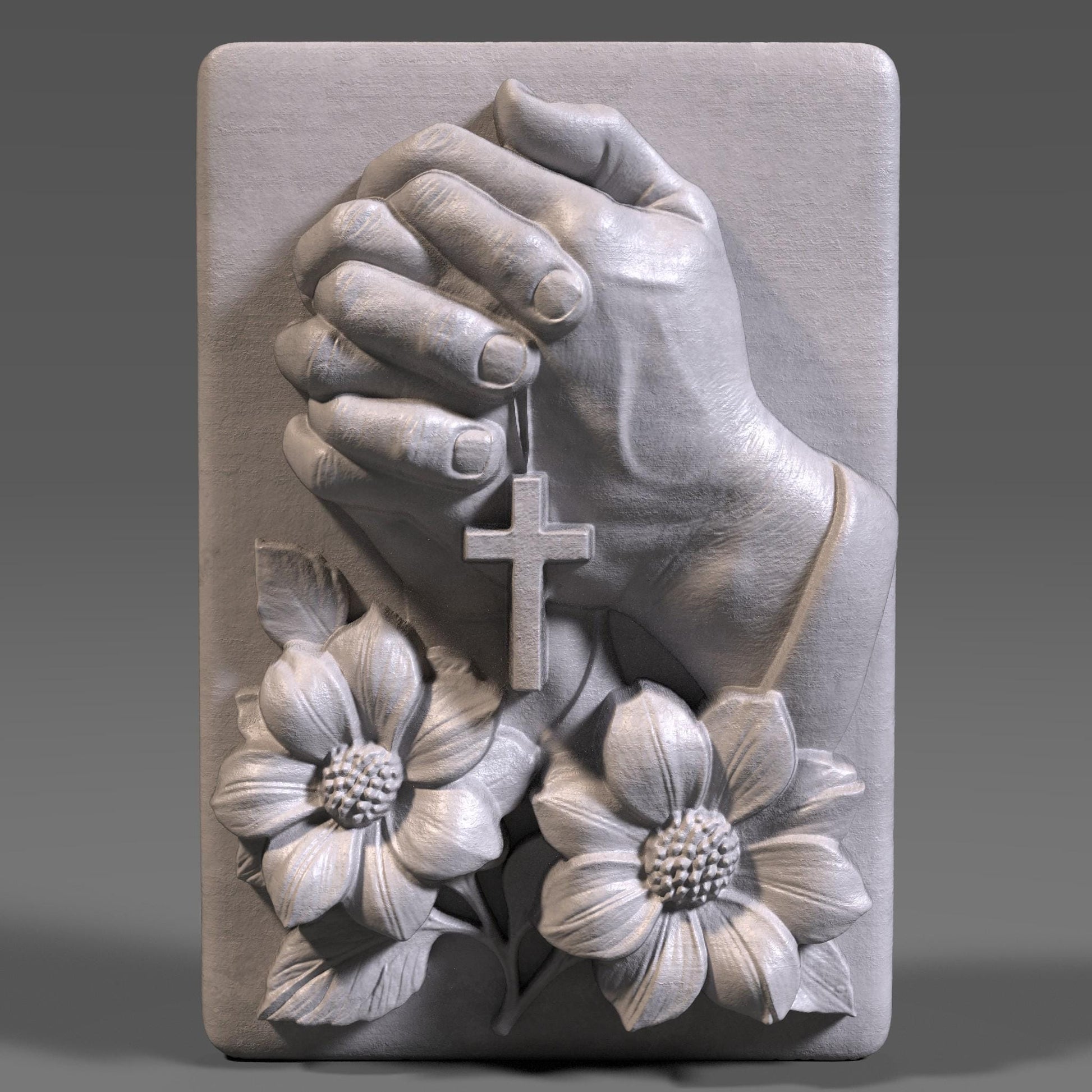 Praying Hands Floral Relief STL: Christian CNC, Laser, 3D Print (Digital Download)