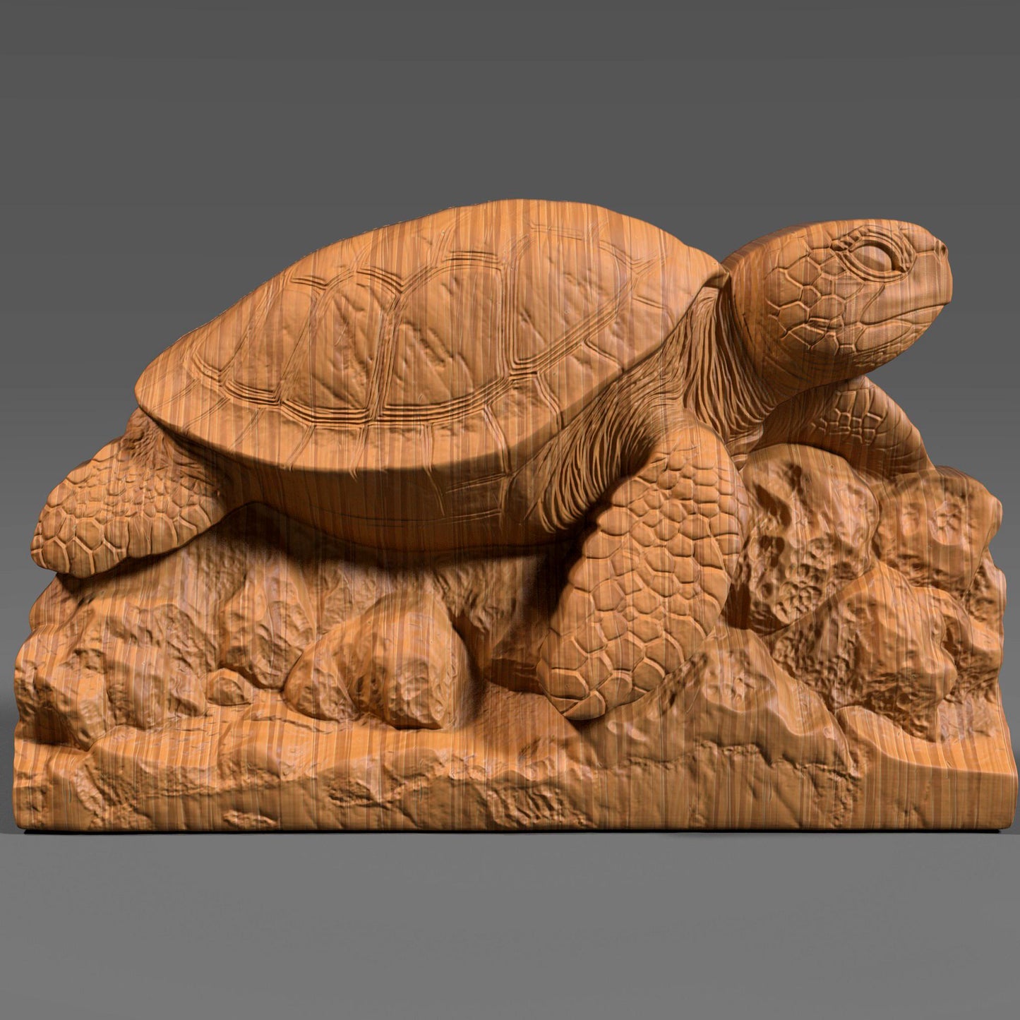 Highly detailed sea turtle bas-relief design resting on rocky ocean terrain, ideal for marine-themed wall decor or beach house accents. Perfect for CNC carving, laser engraving, or 3D printing in wood, resin, or ivory-like materials. This ocean turtle model captures realistic shell patterns and texture, making it a great digital file for coastal or summer-themed DIY projects and artisan creations.