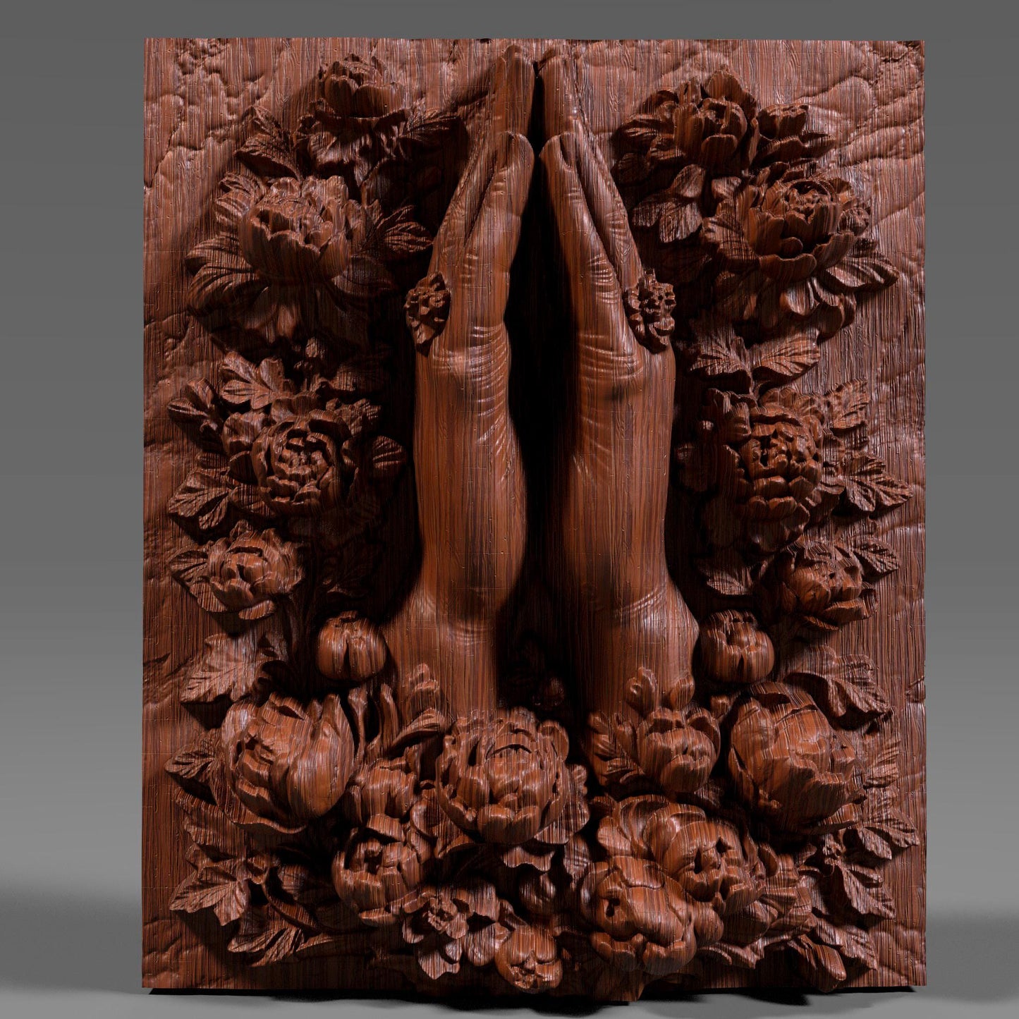 Praying Hands Floral Relief STL: Catholic Christian CNC 3D Print File