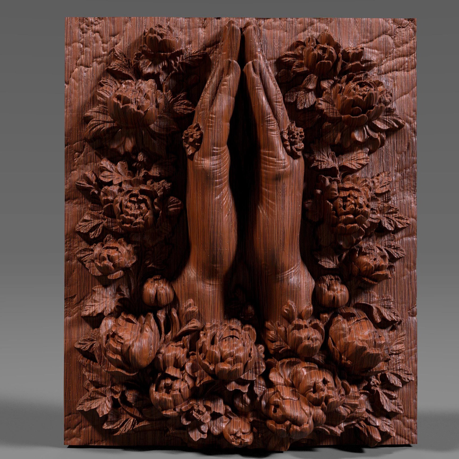 Praying Hands Floral Relief STL: Catholic Christian CNC 3D Print File