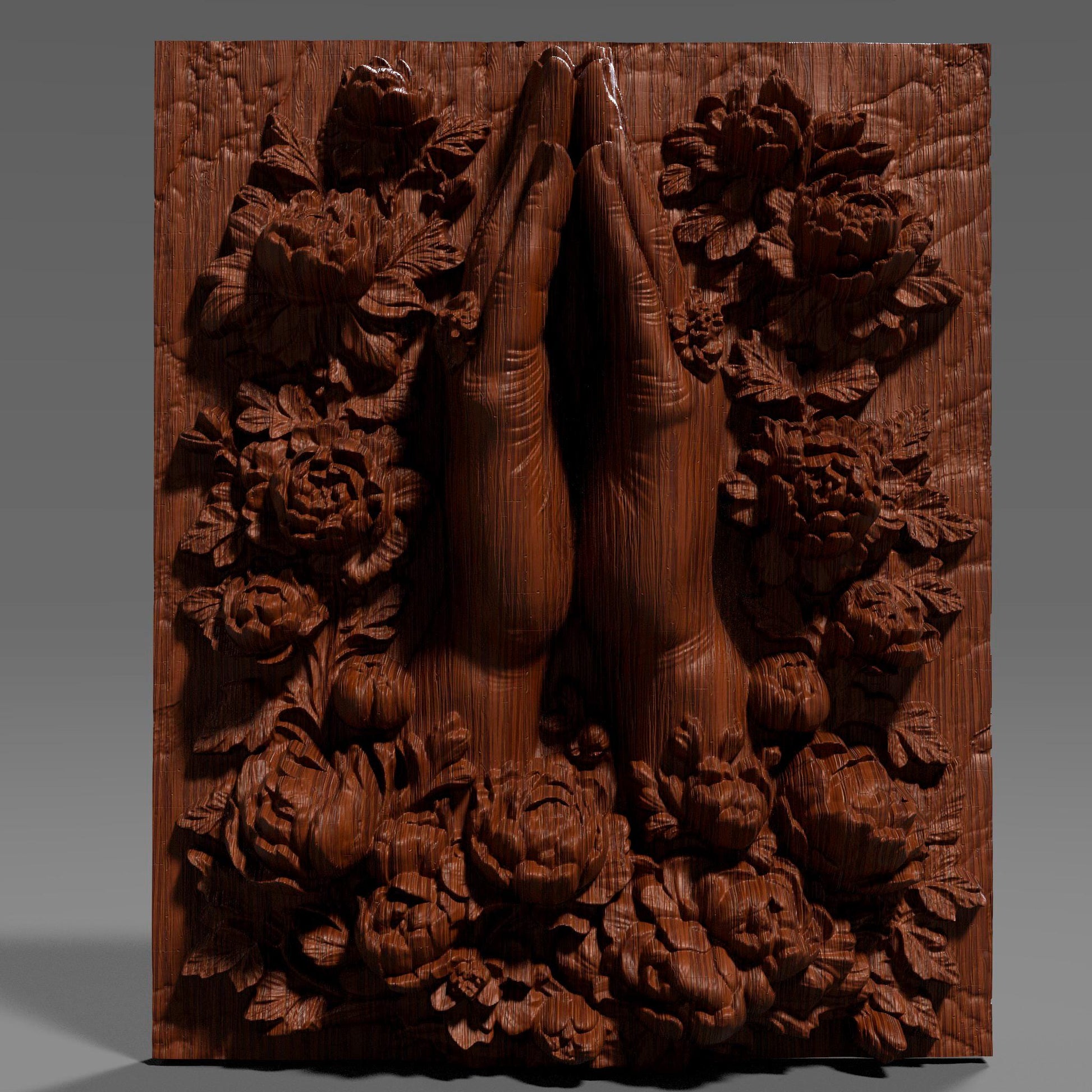 Praying Hands Floral Relief STL: Catholic Christian CNC 3D Print File