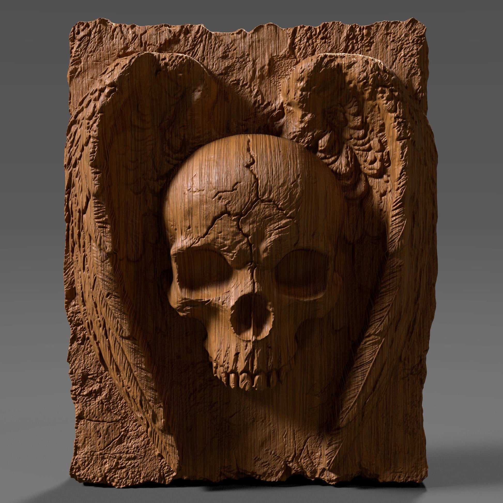 Winged Skull Bas Relief STL: Gothic CNC Carving, Laser Engraving (Digital Download