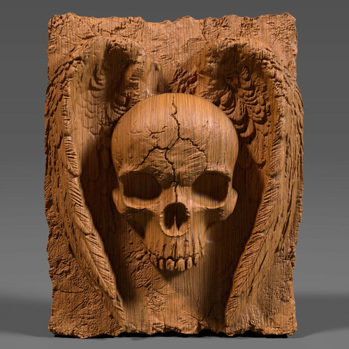 Winged Skull Bas Relief STL: Gothic CNC Carving, Laser Engraving (Digital Download