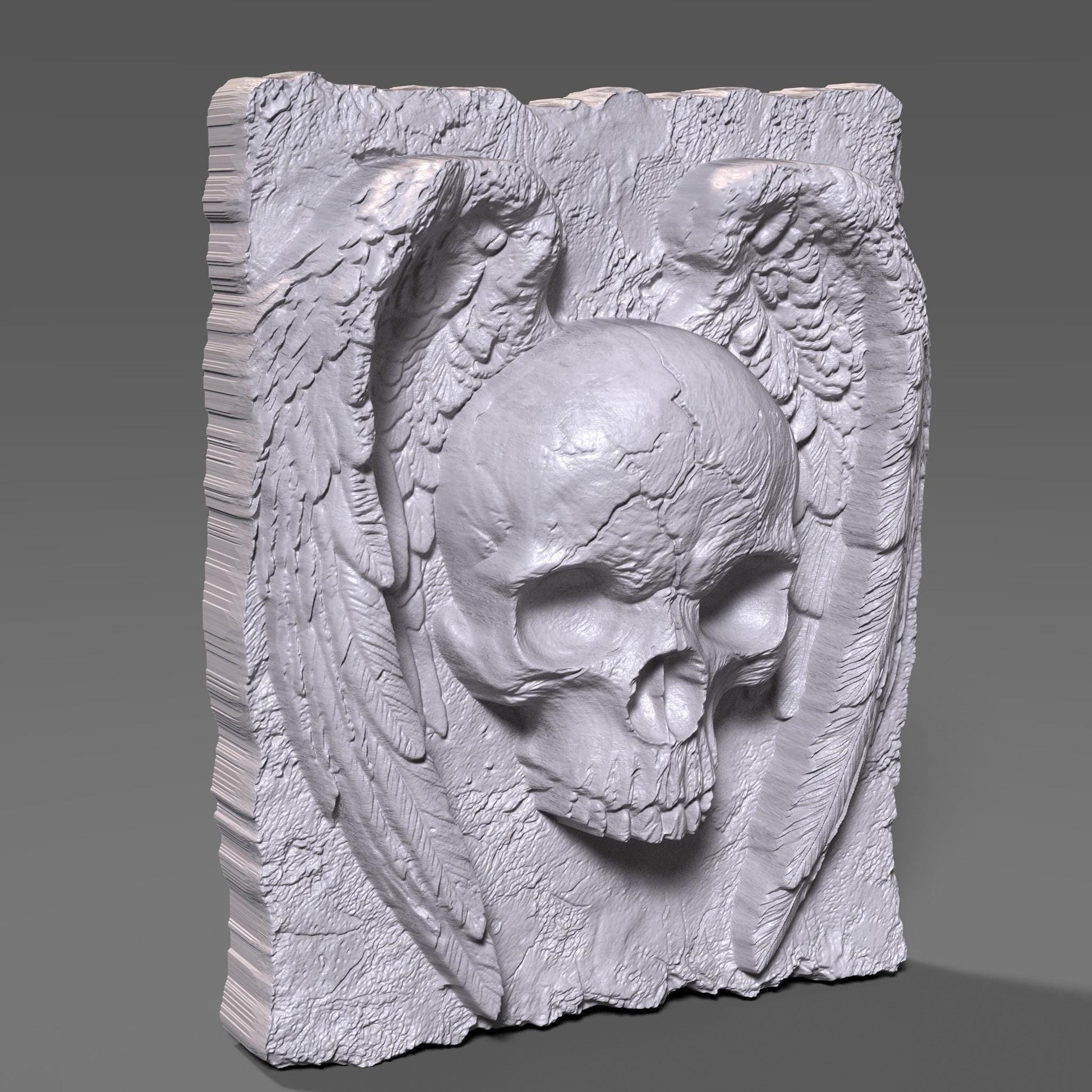 Winged Skull Bas Relief STL: Gothic CNC Carving, Laser Engraving (Digital Download