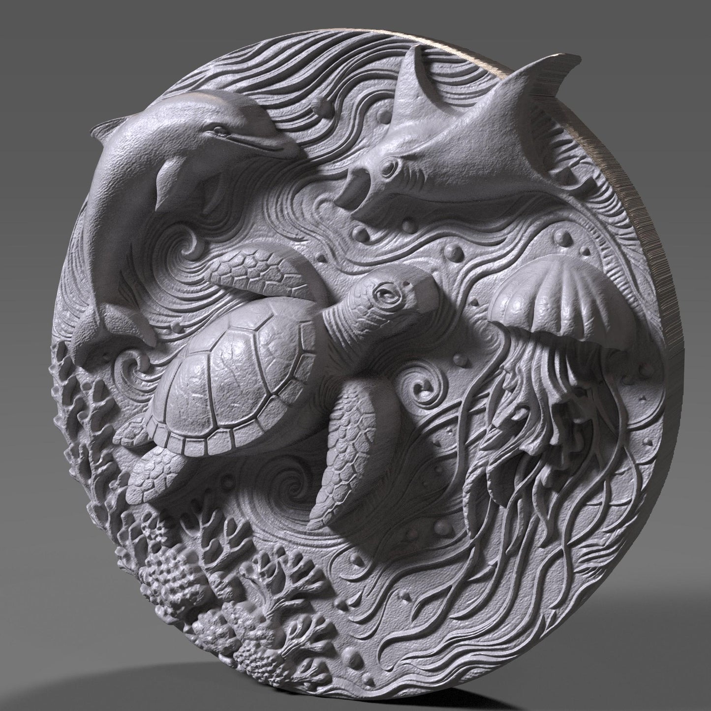 Sea Turtle Dolphin 3D Relief STL: Ocean Life CNC Laser Carving File