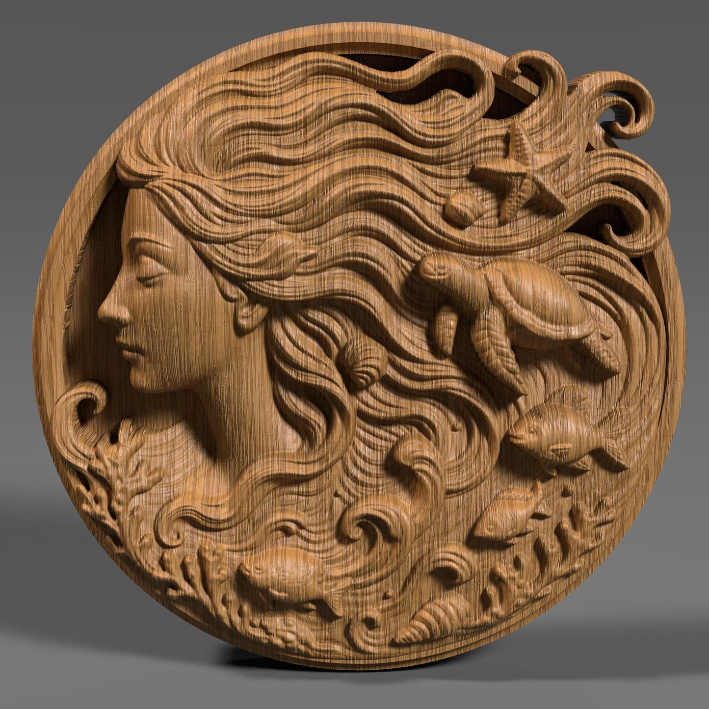 Ocean Goddess 3D Relief STL File: Mermaid, Sea Life CNC Laser Embossing