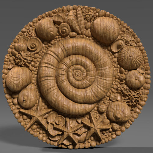 Seashell Mandala STL: Coastal CNC Carving, Laser Engraving, 3D Print