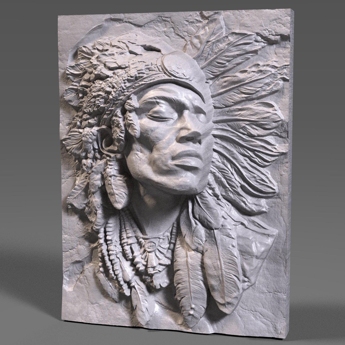 Indigenous Man Bust Relief STL File: 3D CNC Panel (Digital Download)