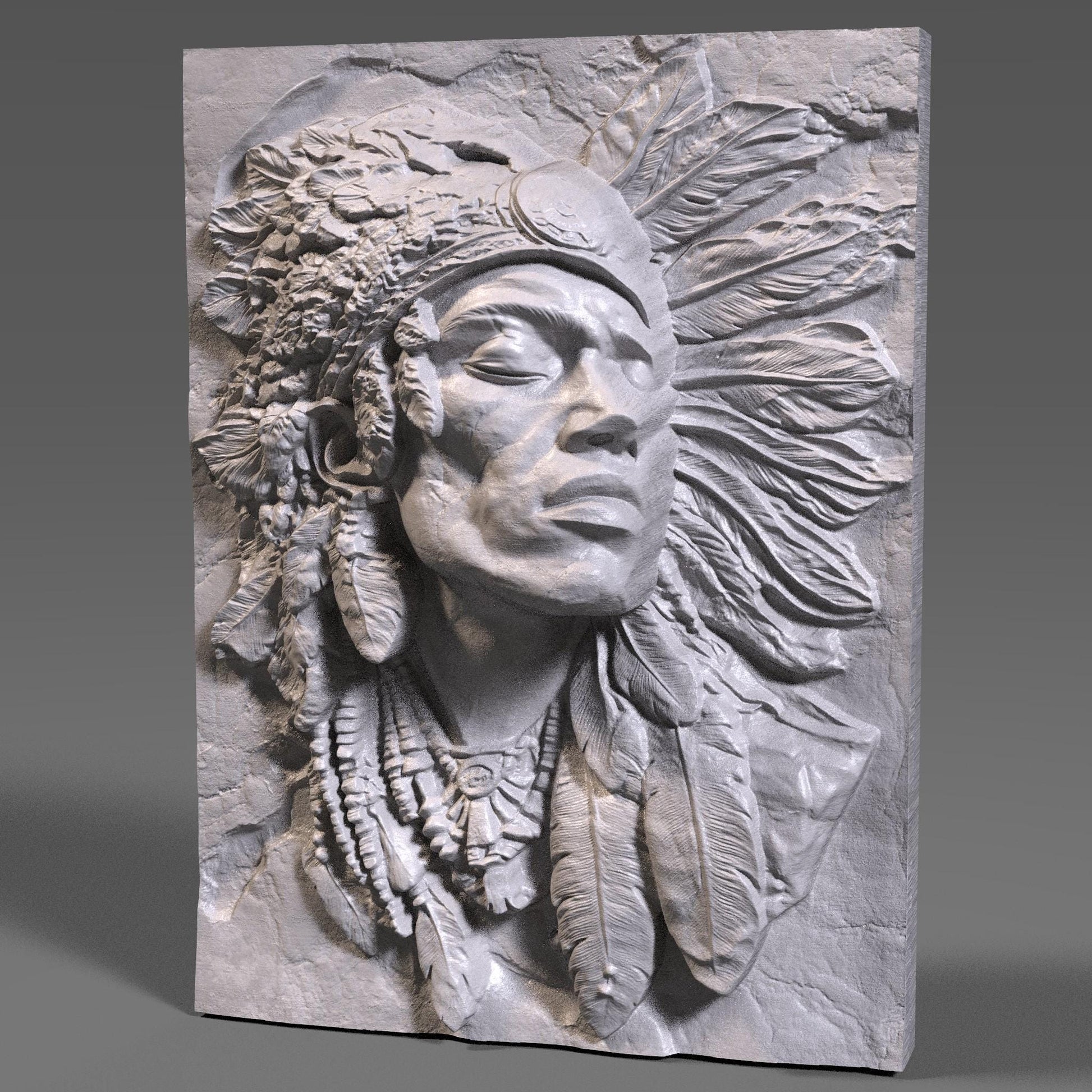 Indigenous Man Bust Relief STL File: 3D CNC Panel (Digital Download)
