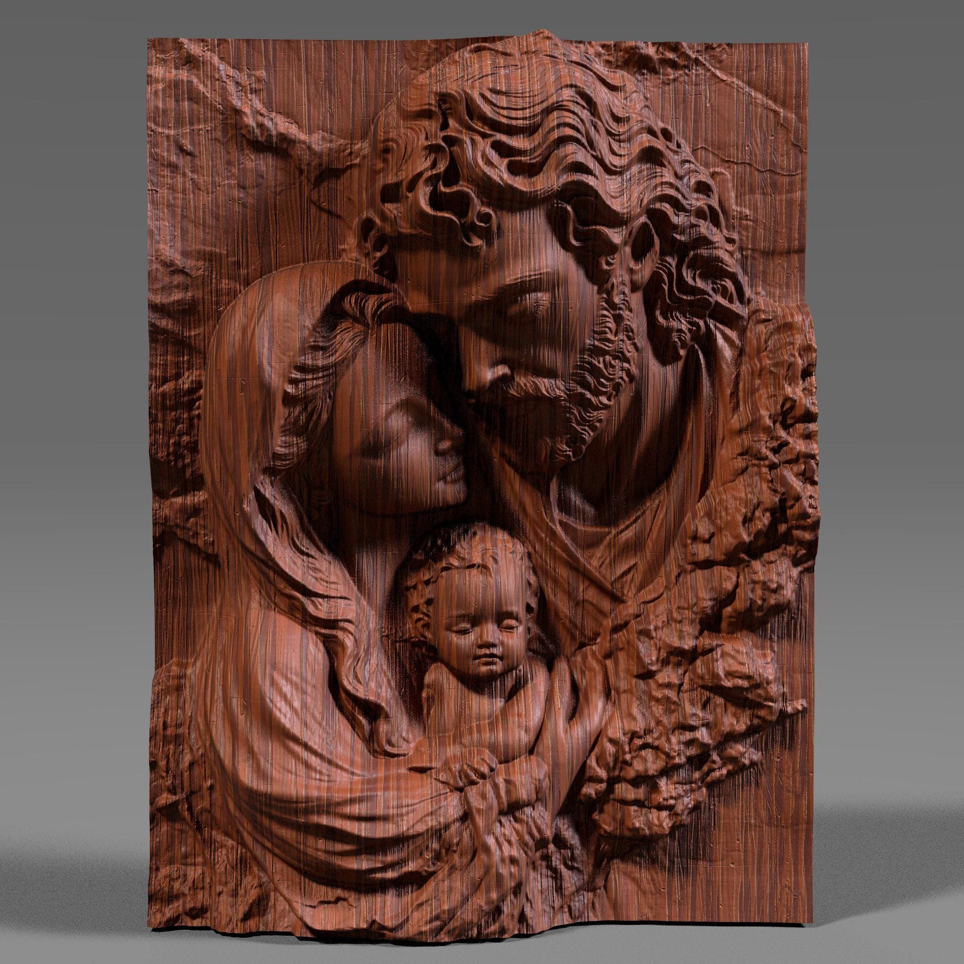 A serene and deeply touching bas-relief of the Holy Family featuring Joseph, Mother Mary, and Baby Jesus in a tender moment. Designed in high detail for CNC carving, laser engraving, and 3D printing, this Christian wall art radiates love, peace, and divinity. Ideal for religious décor, spiritual gifts, or holiday decorations, this STL design captures the sacred beauty of the nativity scene in wood, ivory, or marble-style finishes.