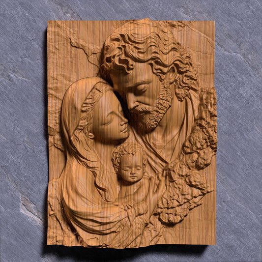 A serene and deeply touching bas-relief of the Holy Family featuring Joseph, Mother Mary, and Baby Jesus in a tender moment. Designed in high detail for CNC carving, laser engraving, and 3D printing, this Christian wall art radiates love, peace, and divinity. Ideal for religious décor, spiritual gifts, or holiday decorations, this STL design captures the sacred beauty of the nativity scene in wood, ivory, or marble-style finishes.