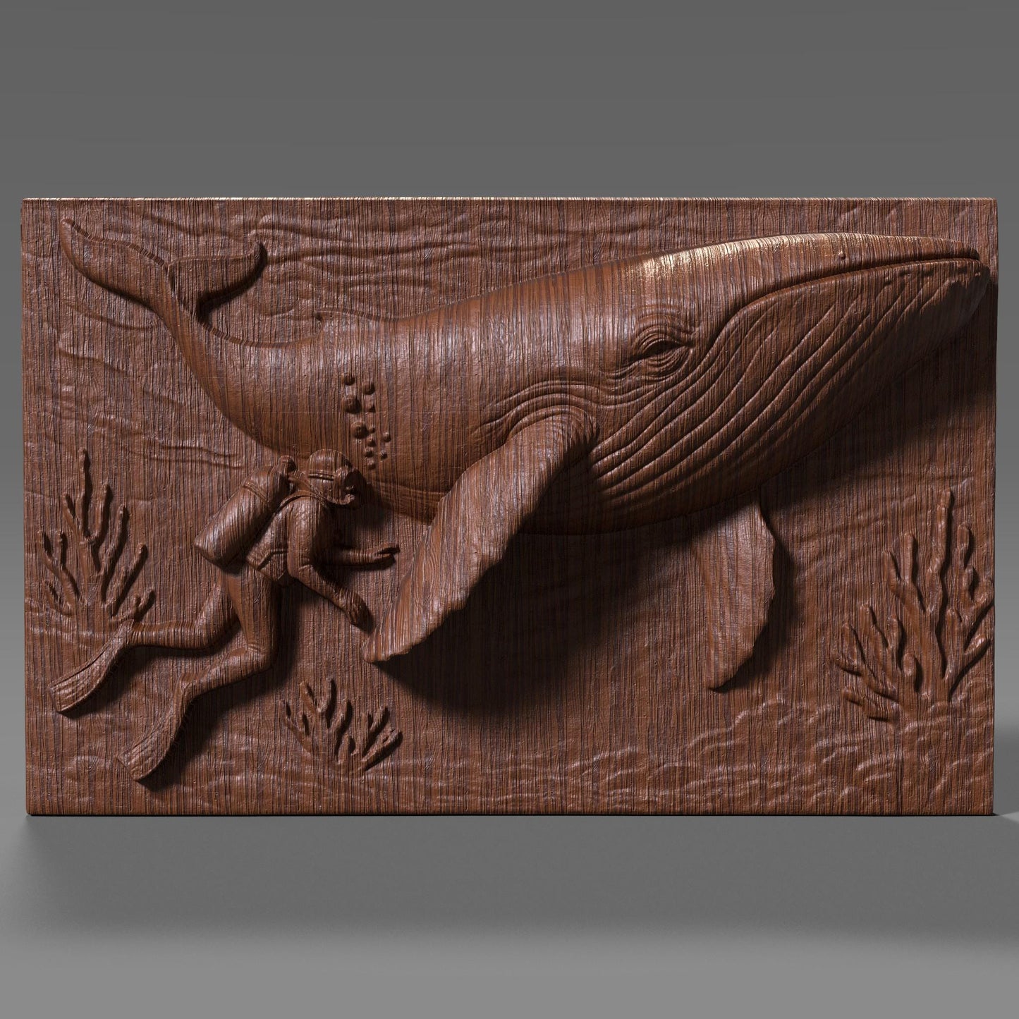 Whale & Diver 3D Relief Model: CNC, Laser, 3D Print (STL File)