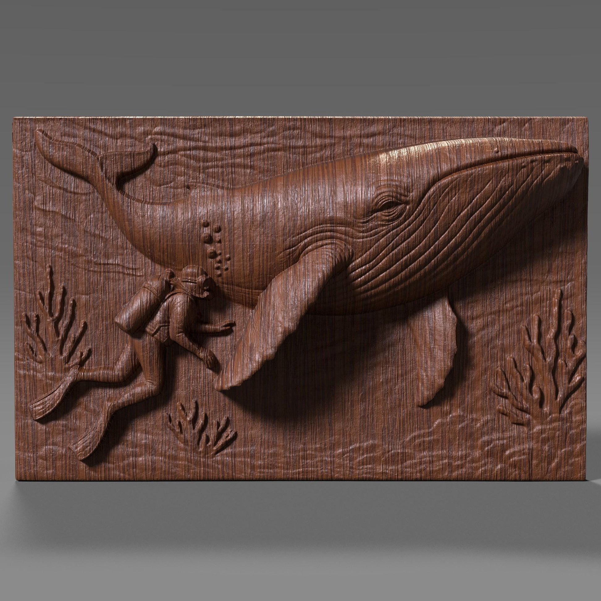 Whale & Diver 3D Relief Model: CNC, Laser, 3D Print (STL File)