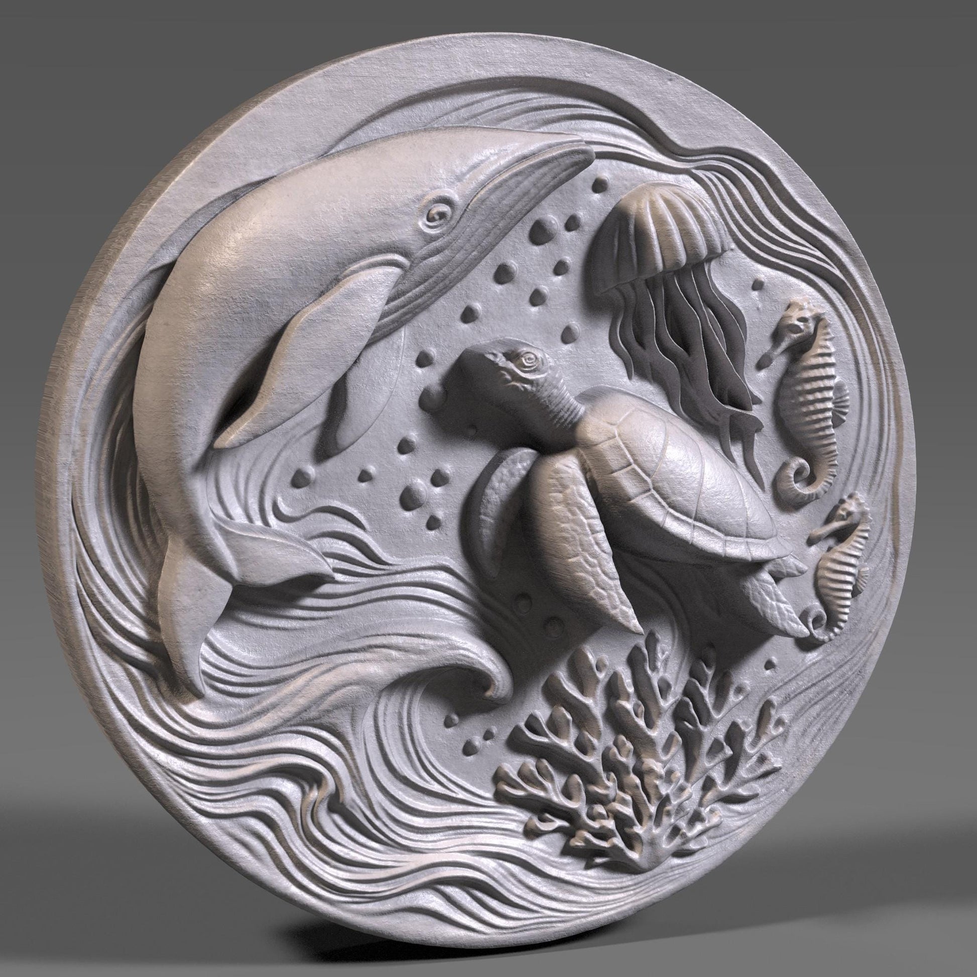 Ocean Life 3D Relief STL File: CNC Laser Engraving, 3D Print (Digital Download)