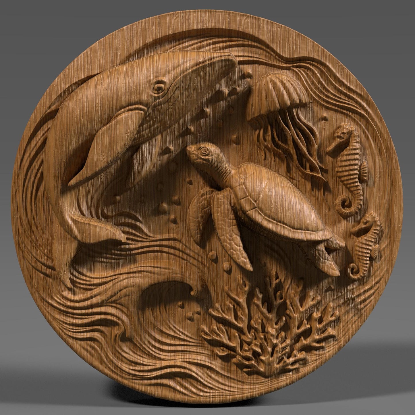 Ocean Life 3D Relief STL File: CNC Laser Engraving, 3D Print (Digital Download)