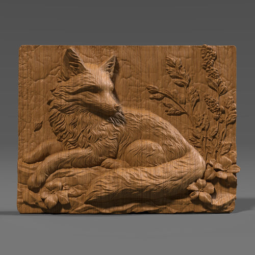 Fox Bas Relief STL: Woodland Animal Carving, CNC Laser 3D Print (Digital File