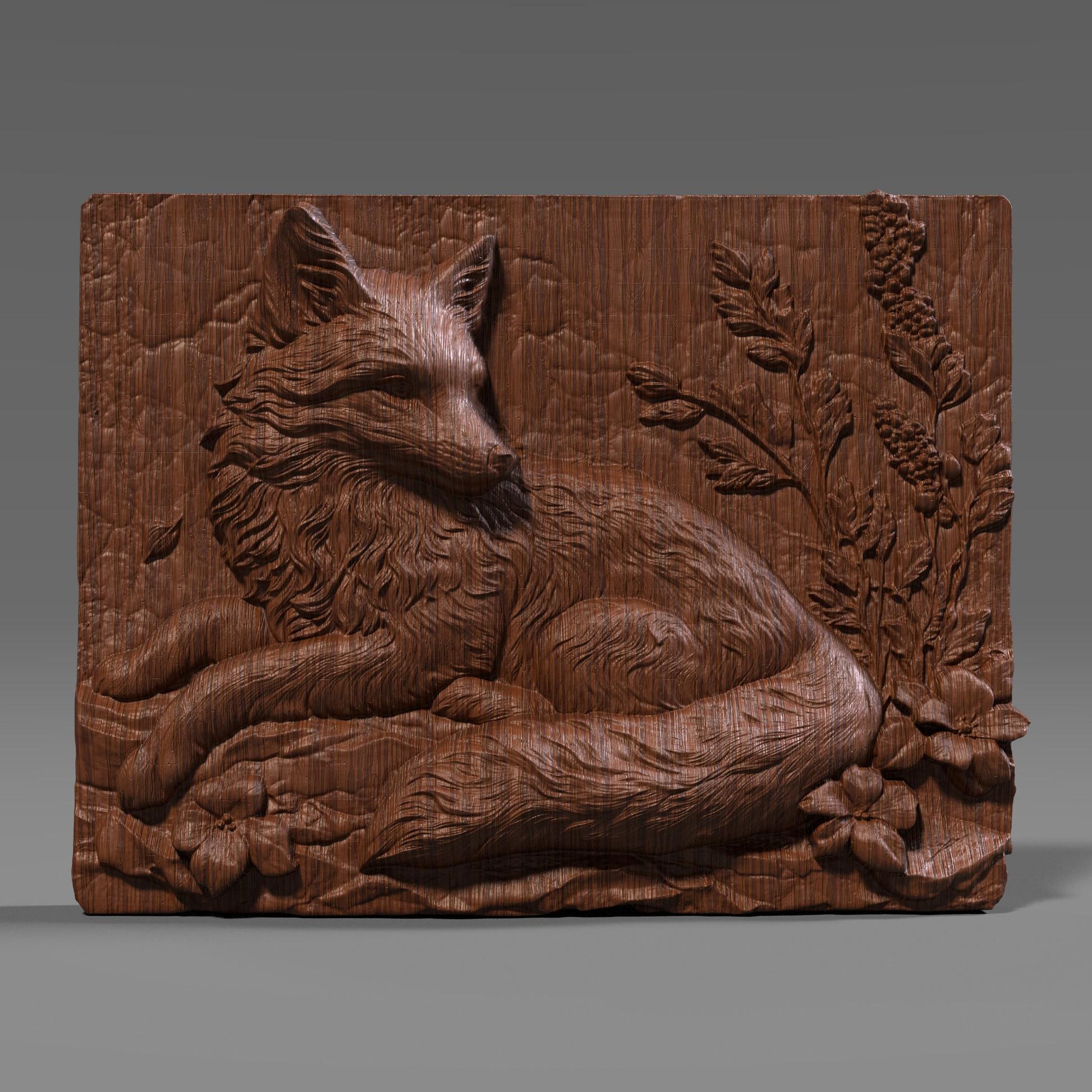 Fox Bas Relief STL: Woodland Animal Carving, CNC Laser 3D Print (Digital File