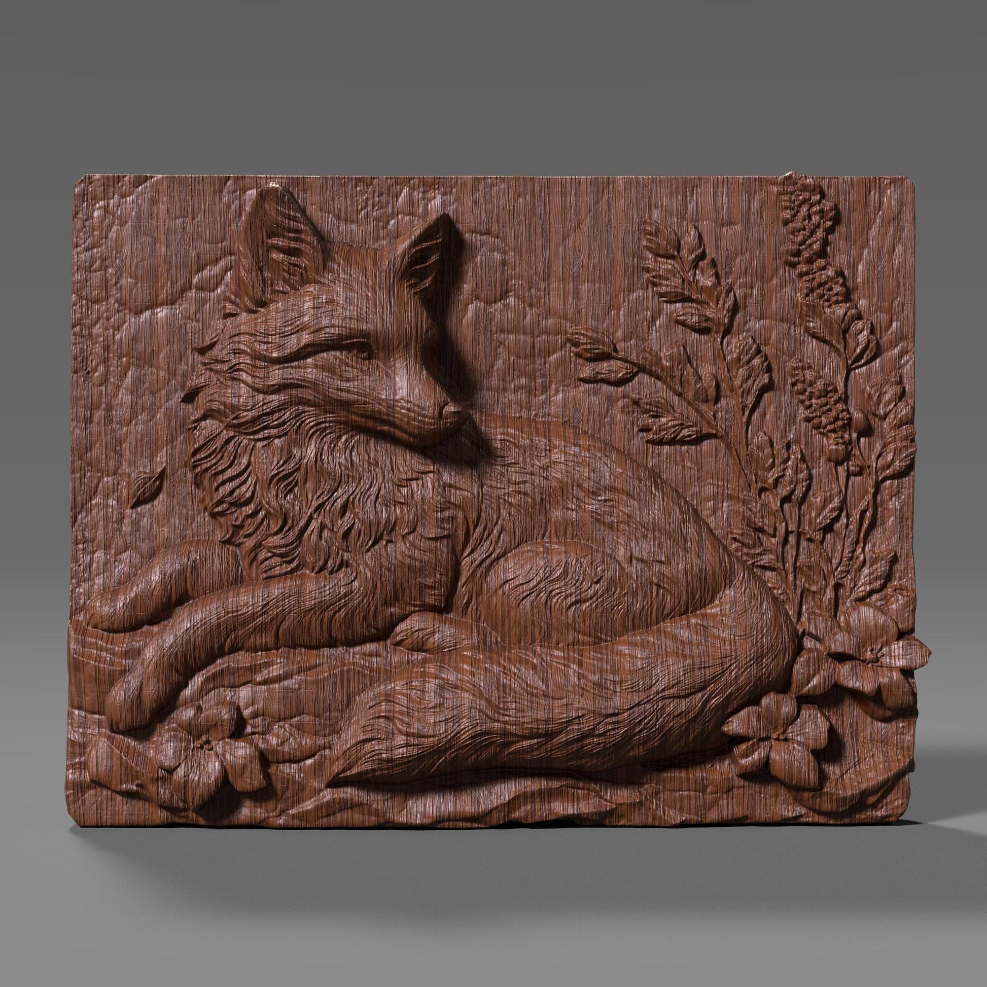 Fox Bas Relief STL: Woodland Animal Carving, CNC Laser 3D Print (Digital File