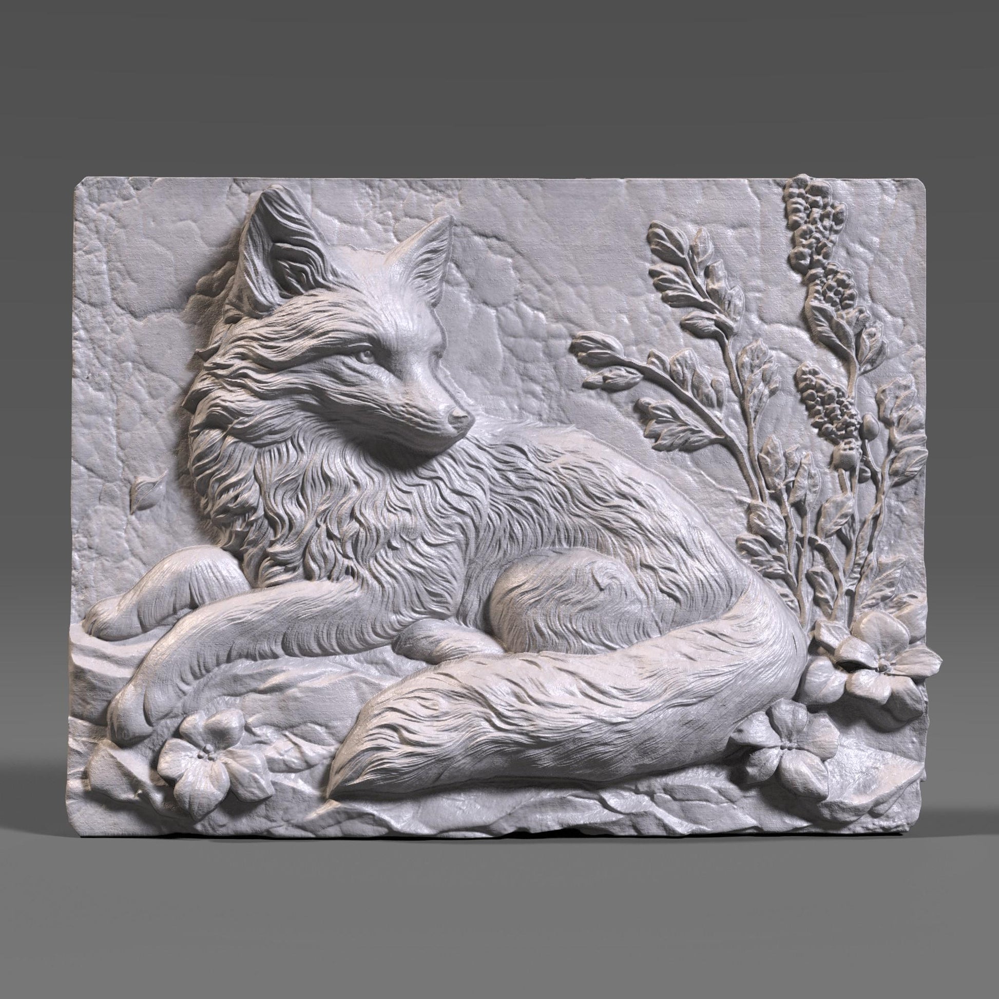 Fox Bas Relief STL: Woodland Animal Carving, CNC Laser 3D Print (Digital File