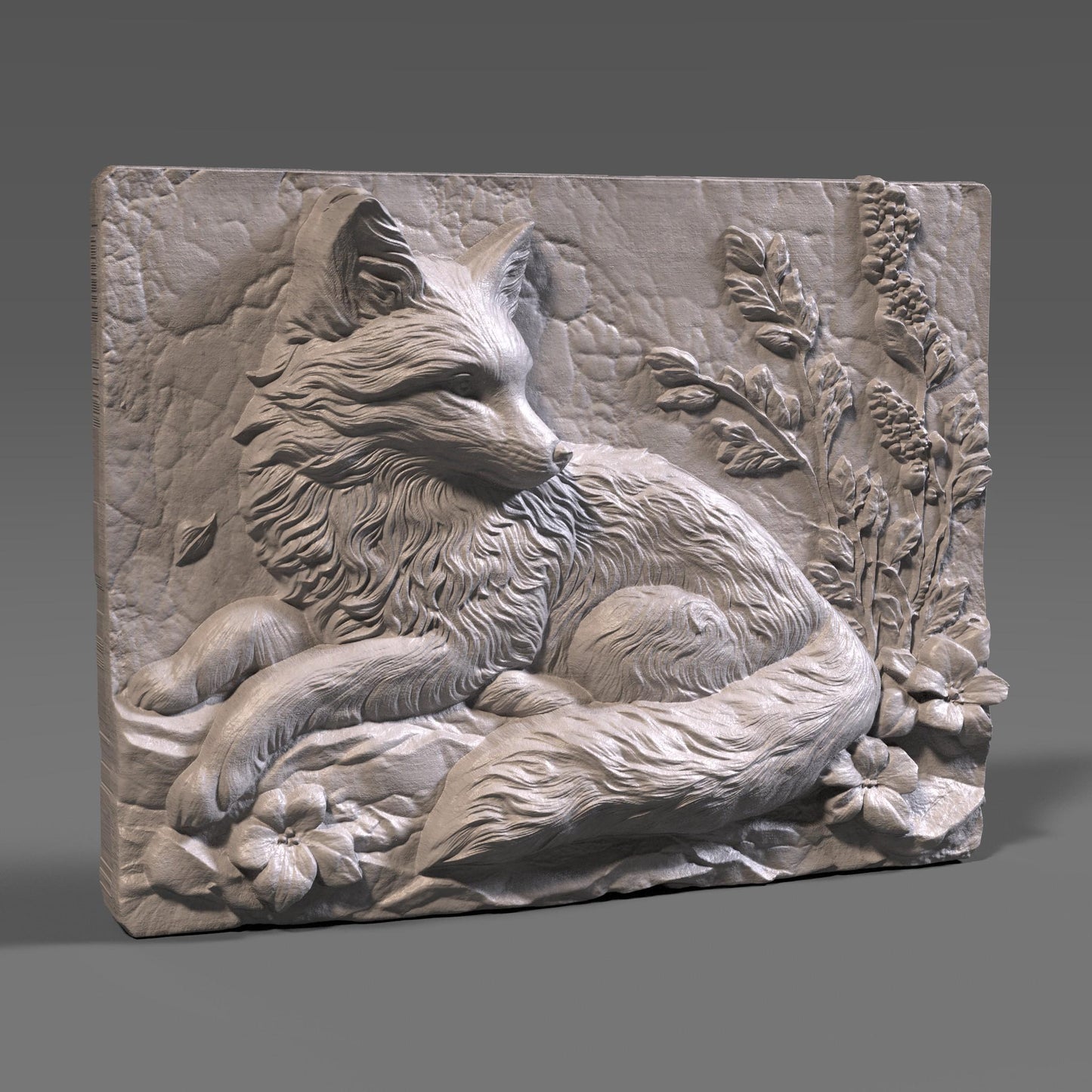 Fox Bas Relief STL: Woodland Animal Carving, CNC Laser 3D Print (Digital File