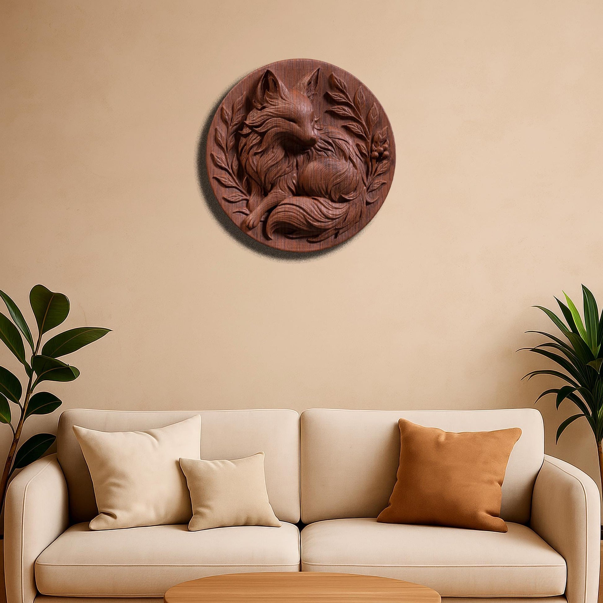 Fox Medallion STL File: Floral Bas Relief 3D Print Decor