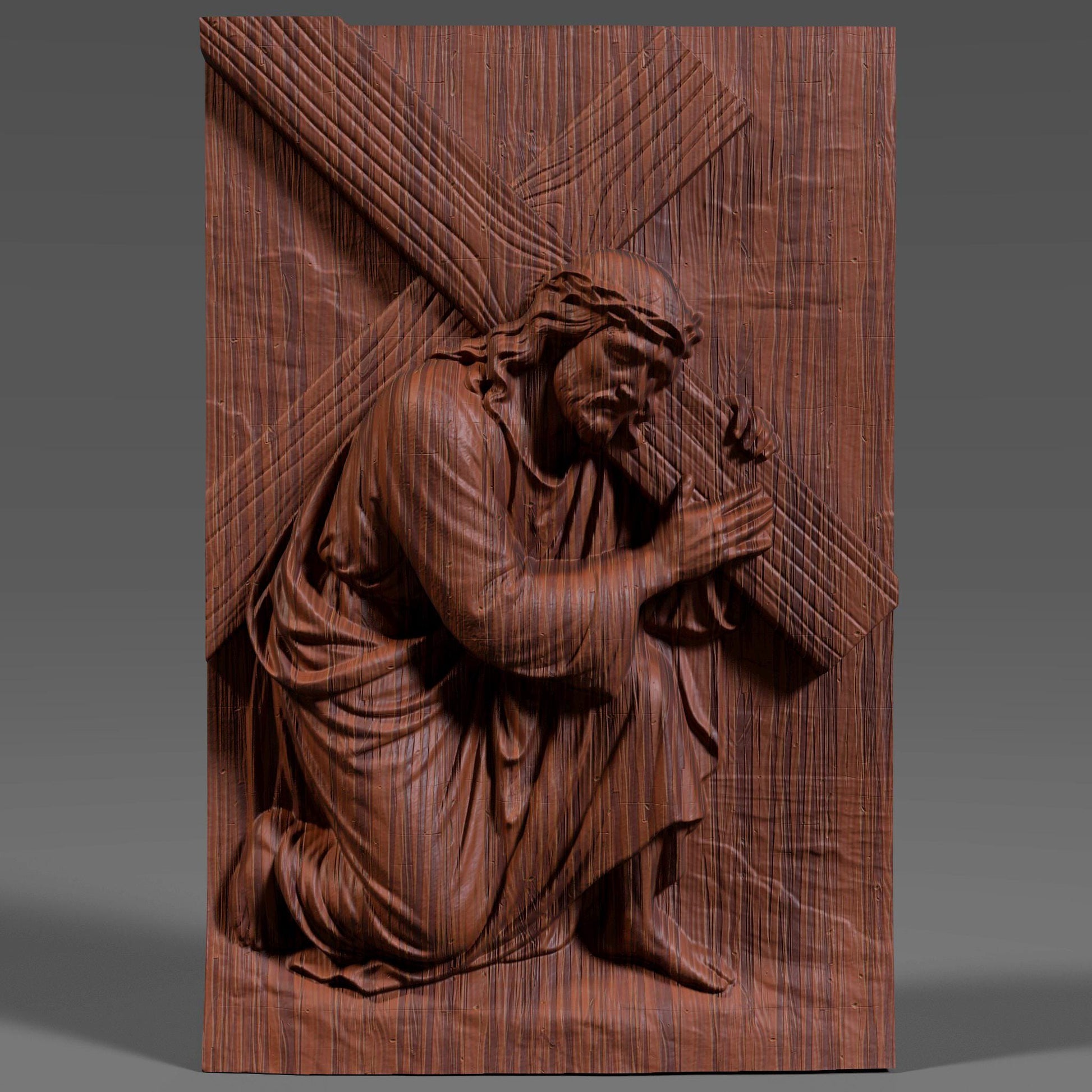 Jesus Carrying Cross 3D Model: Christian CNC Laser Engraving (STL Digital Download)