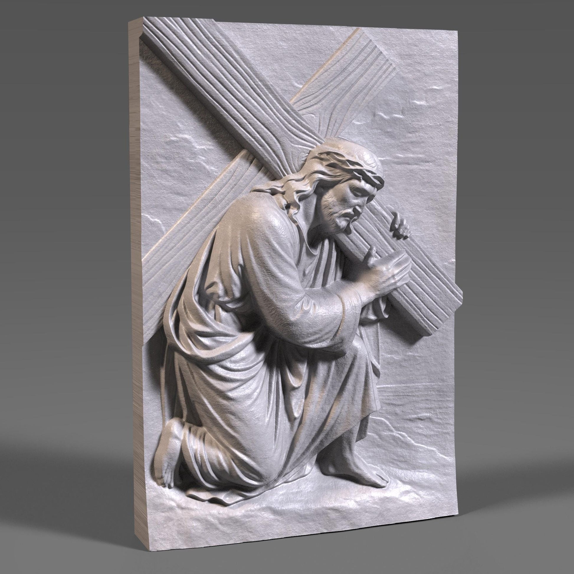 Jesus Carrying Cross 3D Model: Christian CNC Laser Engraving (STL Digital Download)