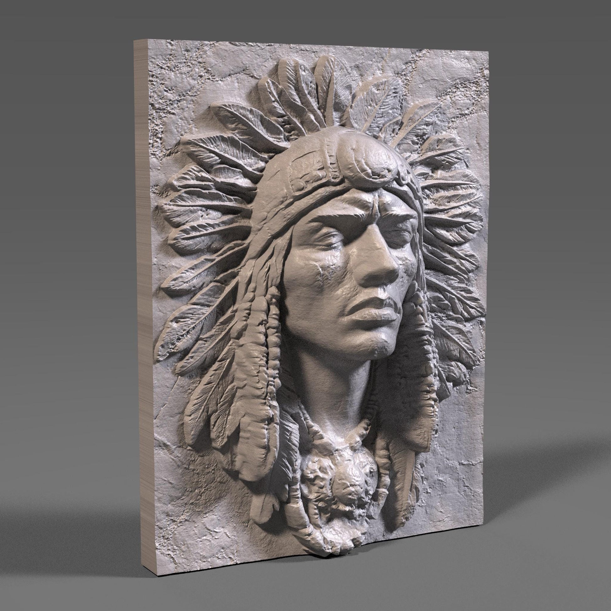 Indigenous Man Bust Relief STL File: 3D CNC Panel (Digital Download)