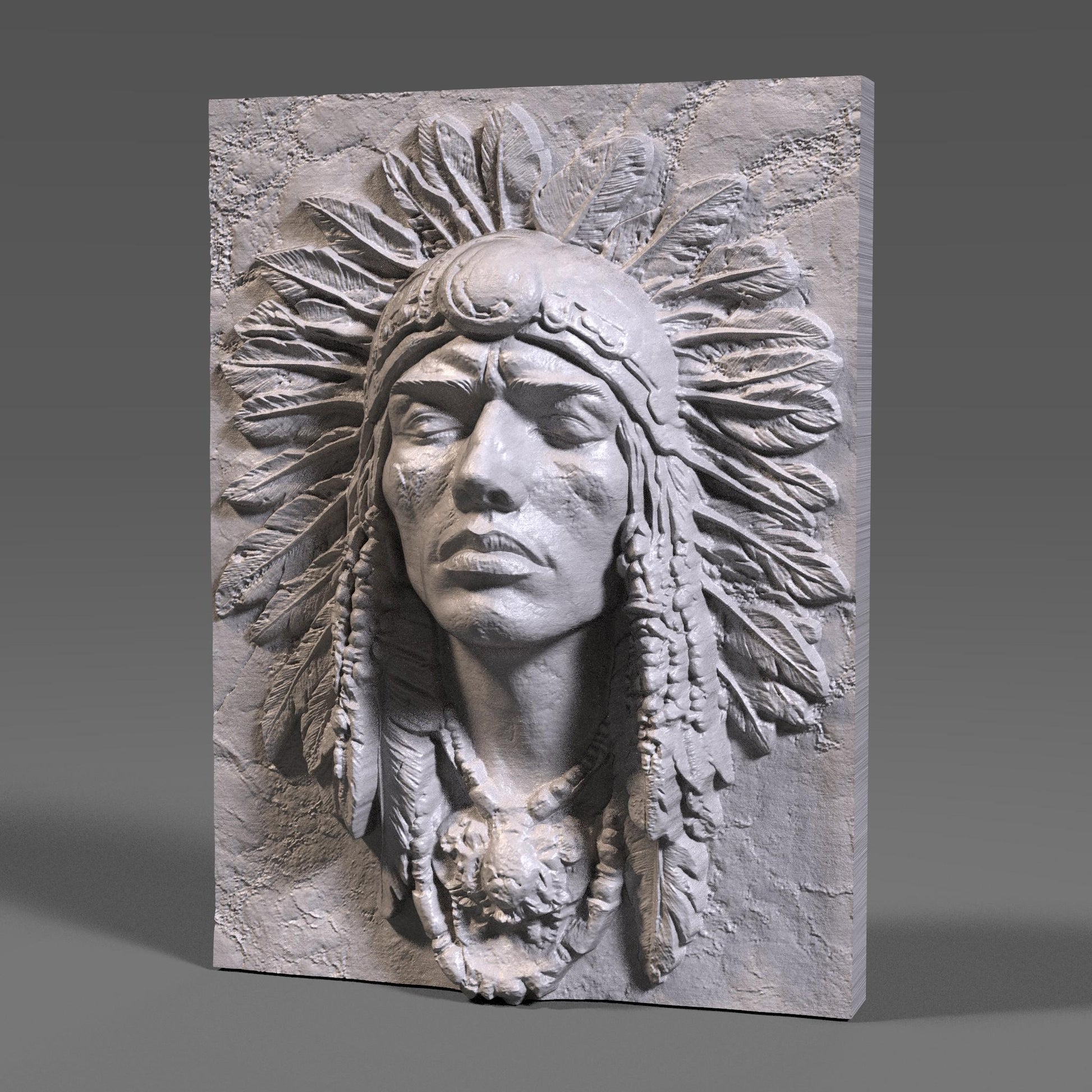 Indigenous Man Bust Relief STL File: 3D CNC Panel (Digital Download)