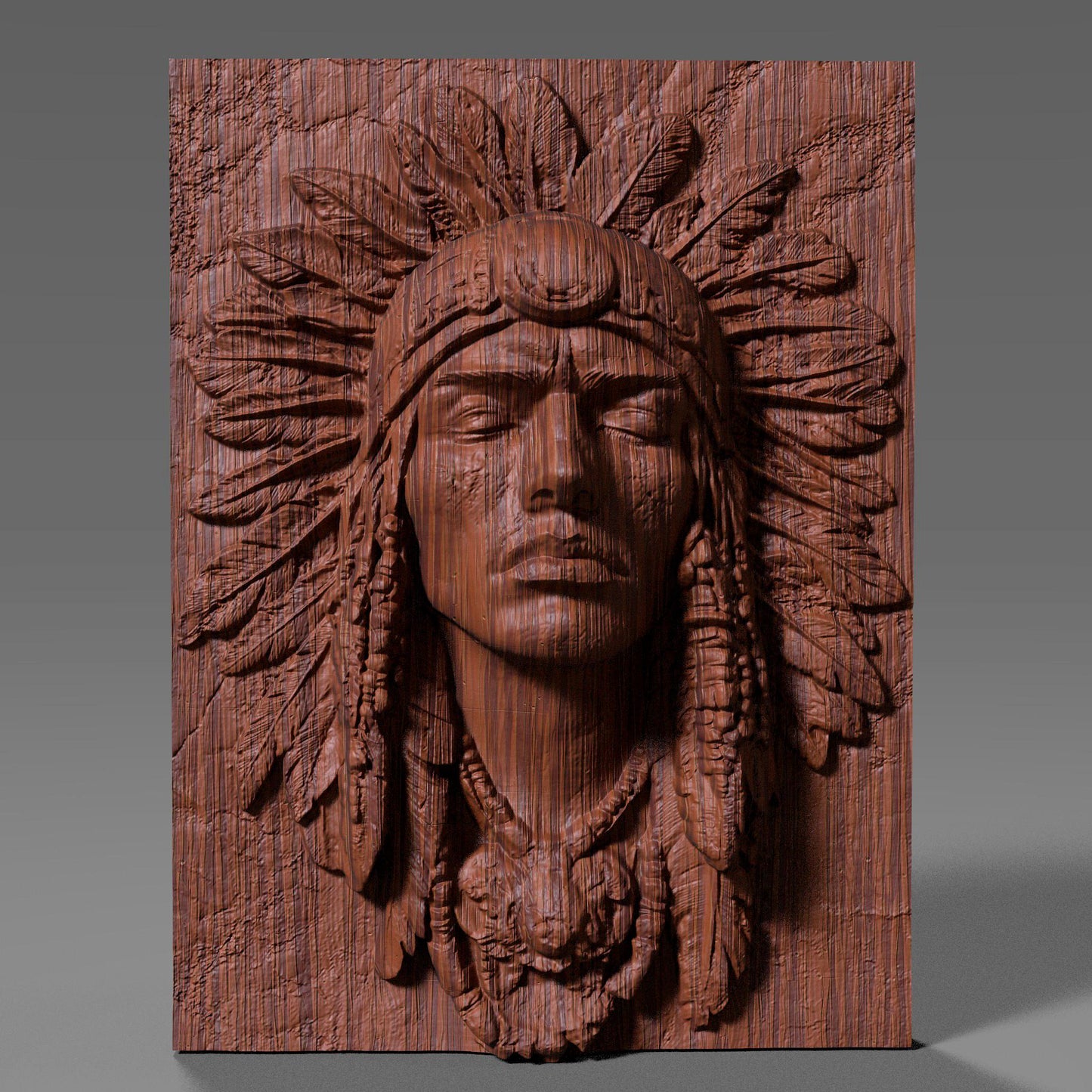 Indigenous Man Bust Relief STL File: 3D CNC Panel (Digital Download)