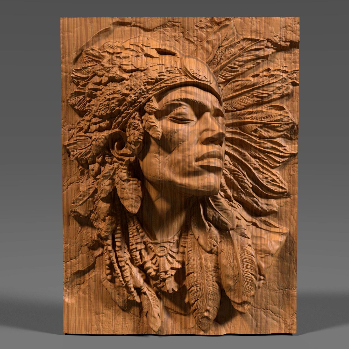 Indigenous Man Bust Relief STL File: 3D CNC Panel (Digital Download)