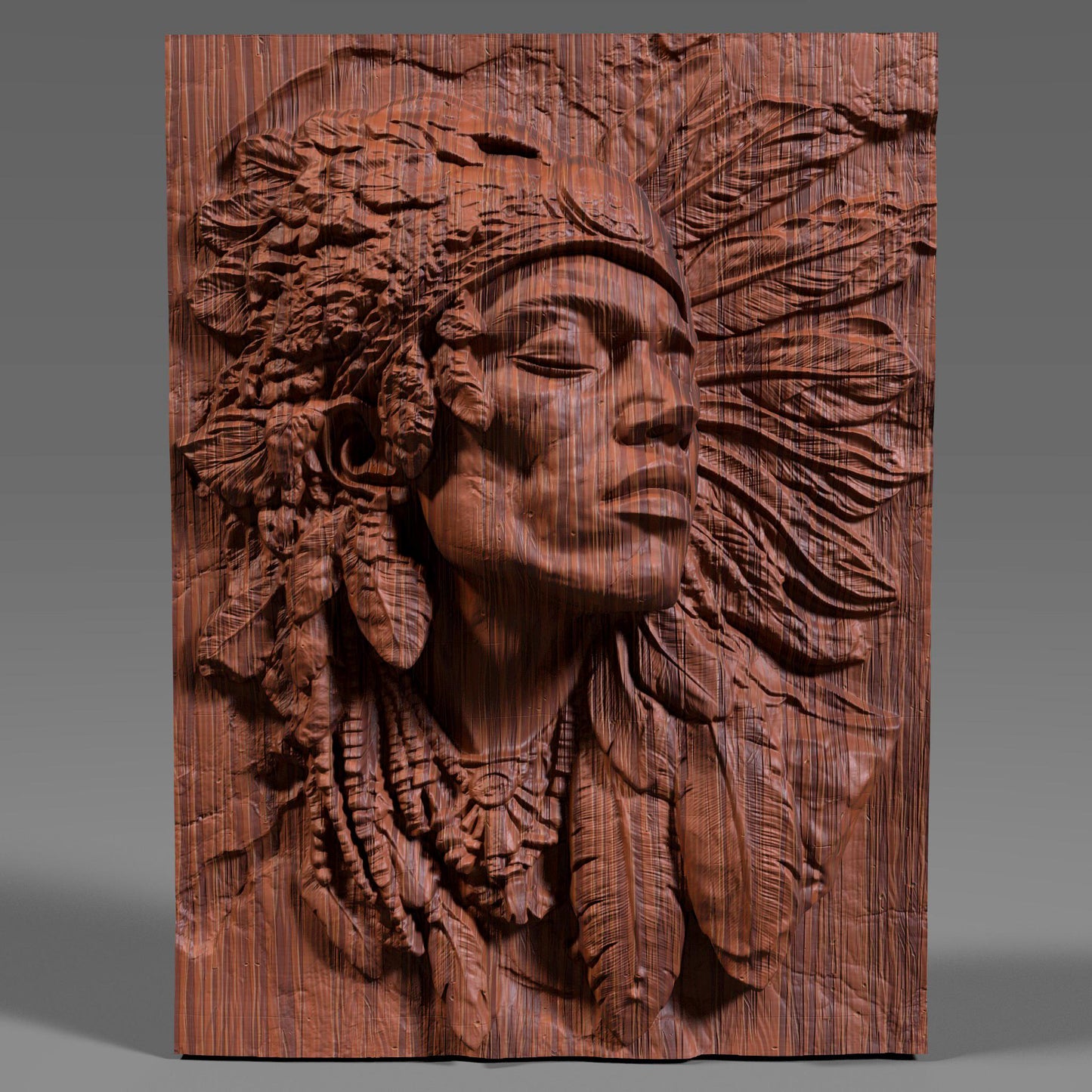 Indigenous Man Bust Relief STL File: 3D CNC Panel (Digital Download)
