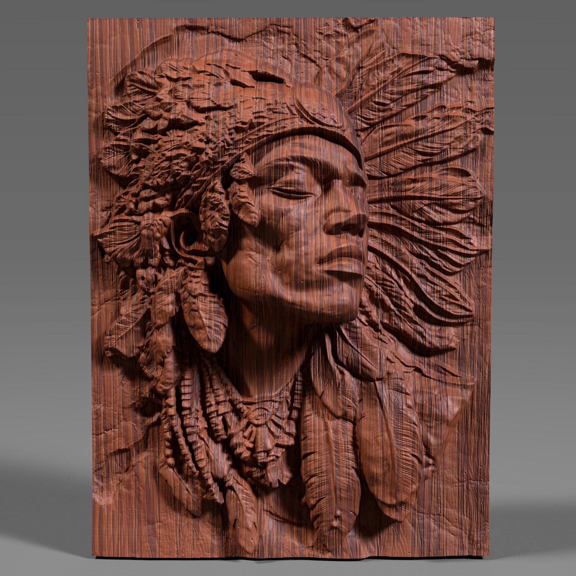 Indigenous Man Bust Relief STL File: 3D CNC Panel (Digital Download)