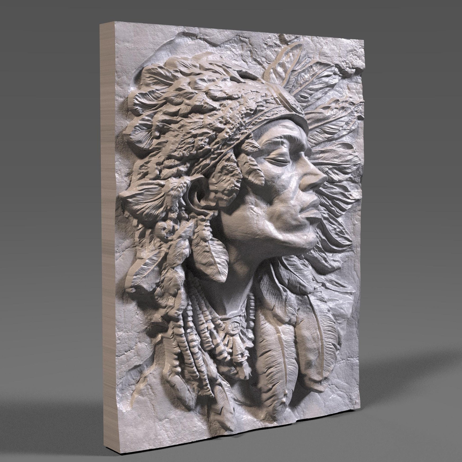 Indigenous Man Bust Relief STL File: 3D CNC Panel (Digital Download)