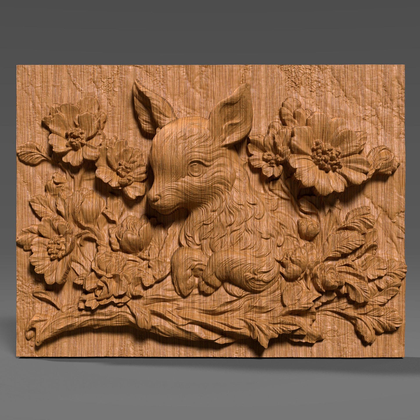 Deer with Flowers 3D Relief Model: CNC, Laser, Resin (STL File)