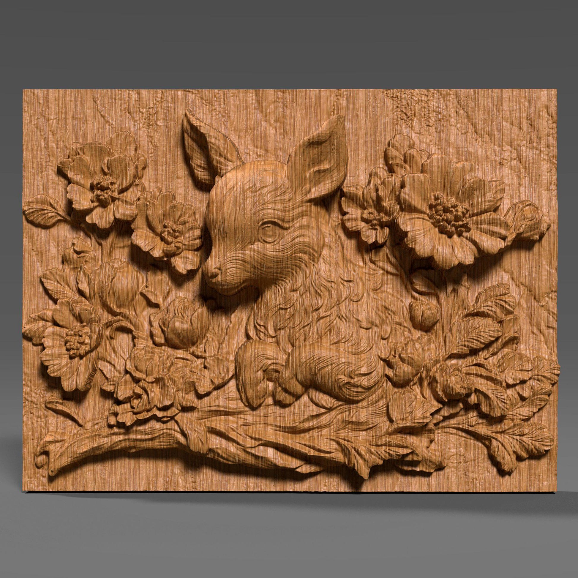 Deer with Flowers 3D Relief Model: CNC, Laser, Resin (STL File)