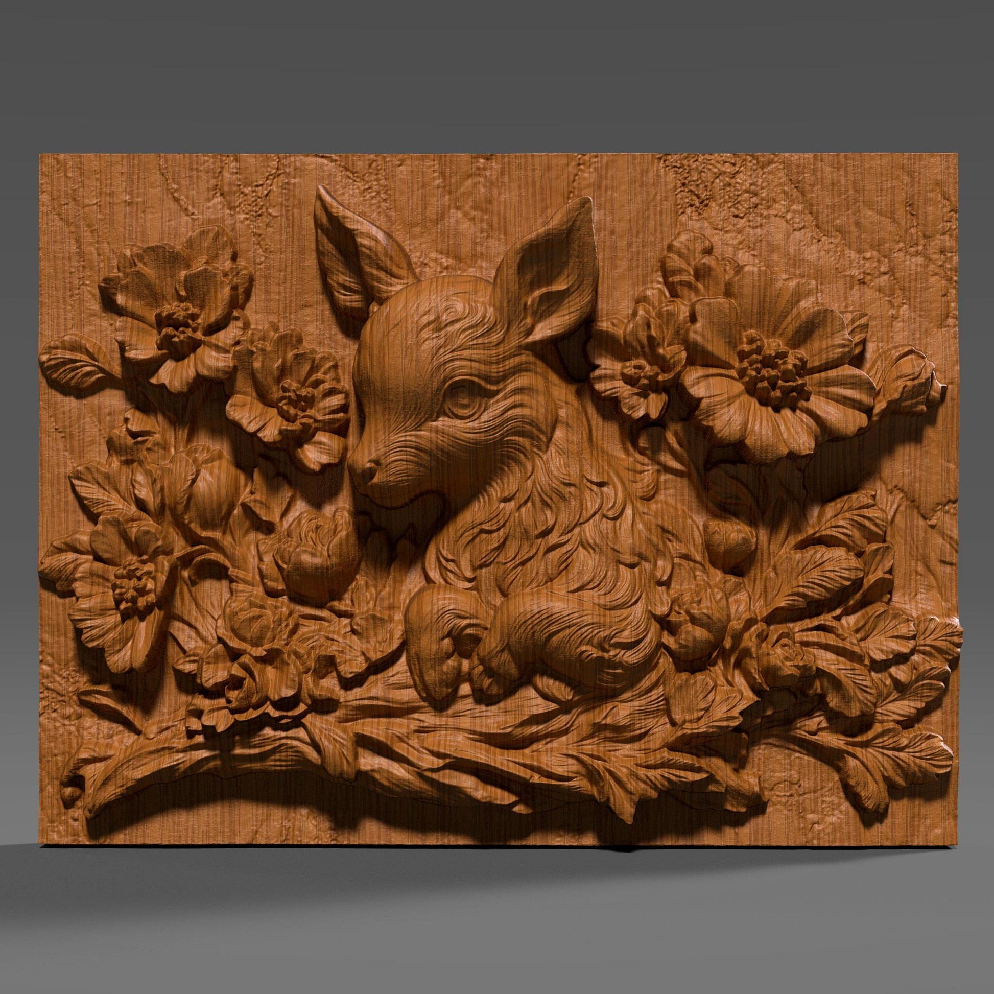 Deer with Flowers 3D Relief Model: CNC, Laser, Resin (STL File)