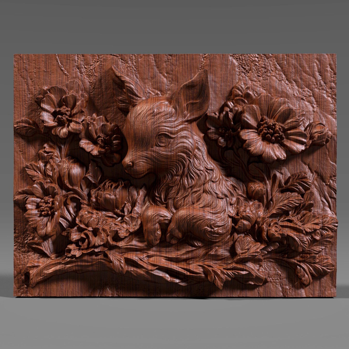 Deer with Flowers 3D Relief Model: CNC, Laser, Resin (STL File)