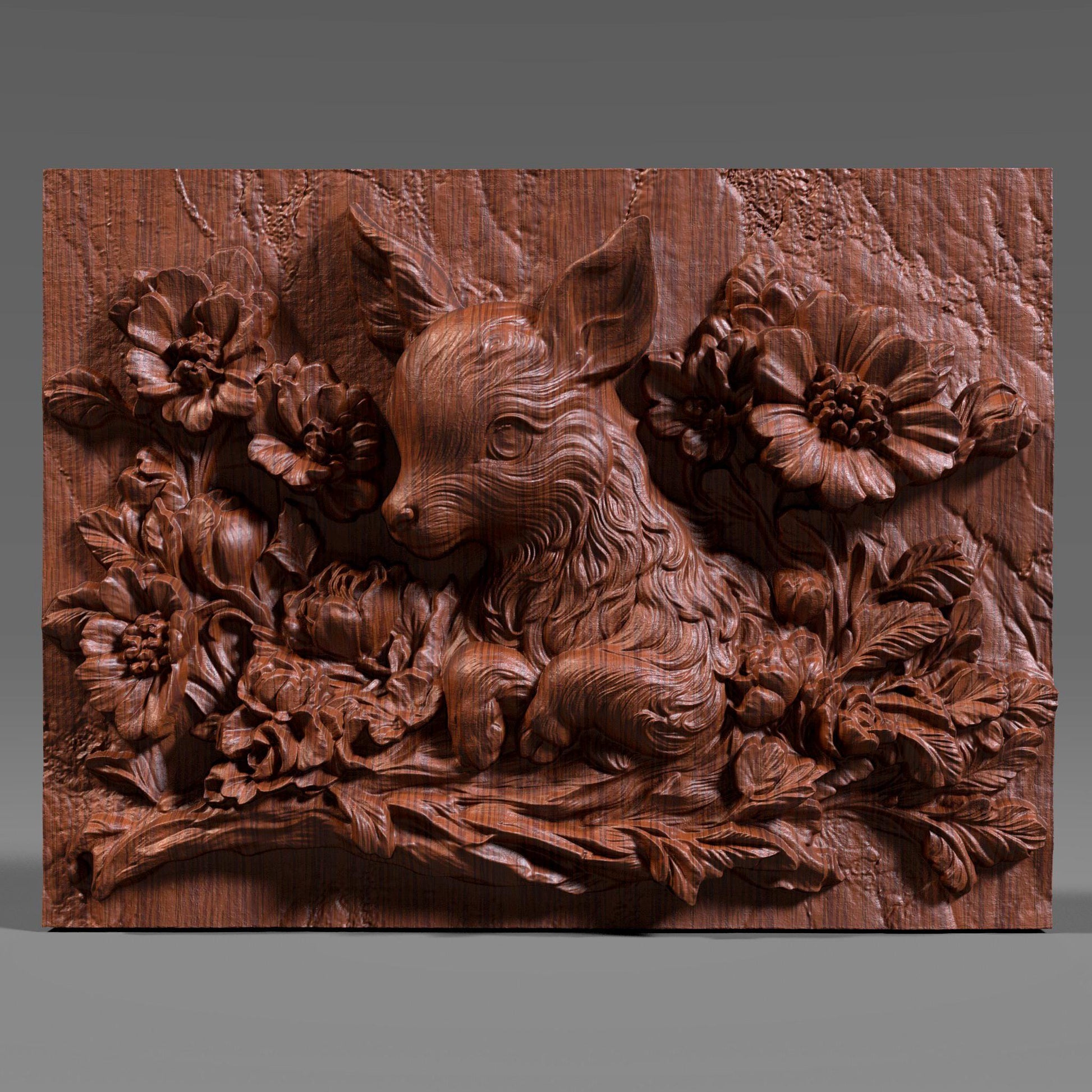 Deer with Flowers 3D Relief Model: CNC, Laser, Resin (STL File)