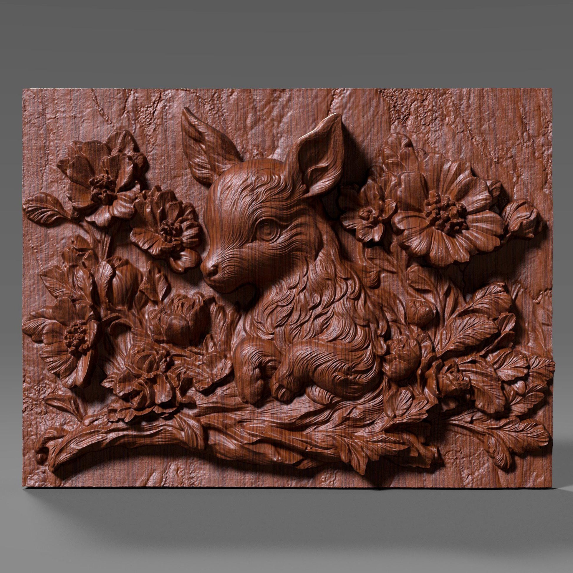 A charming and delicate 3D bas-relief STL design of a baby deer nestled among blooming flowers. Crafted with intricate detail, this nature-inspired wall art is ideal for CNC carving, laser engraving, and 3D printing. It brings a peaceful woodland scene to life—perfect for rustic home decor, nursery accents, or nature-themed gifts. Works beautifully with wood, resin, or acrylic materials to create a warm, organic display.
