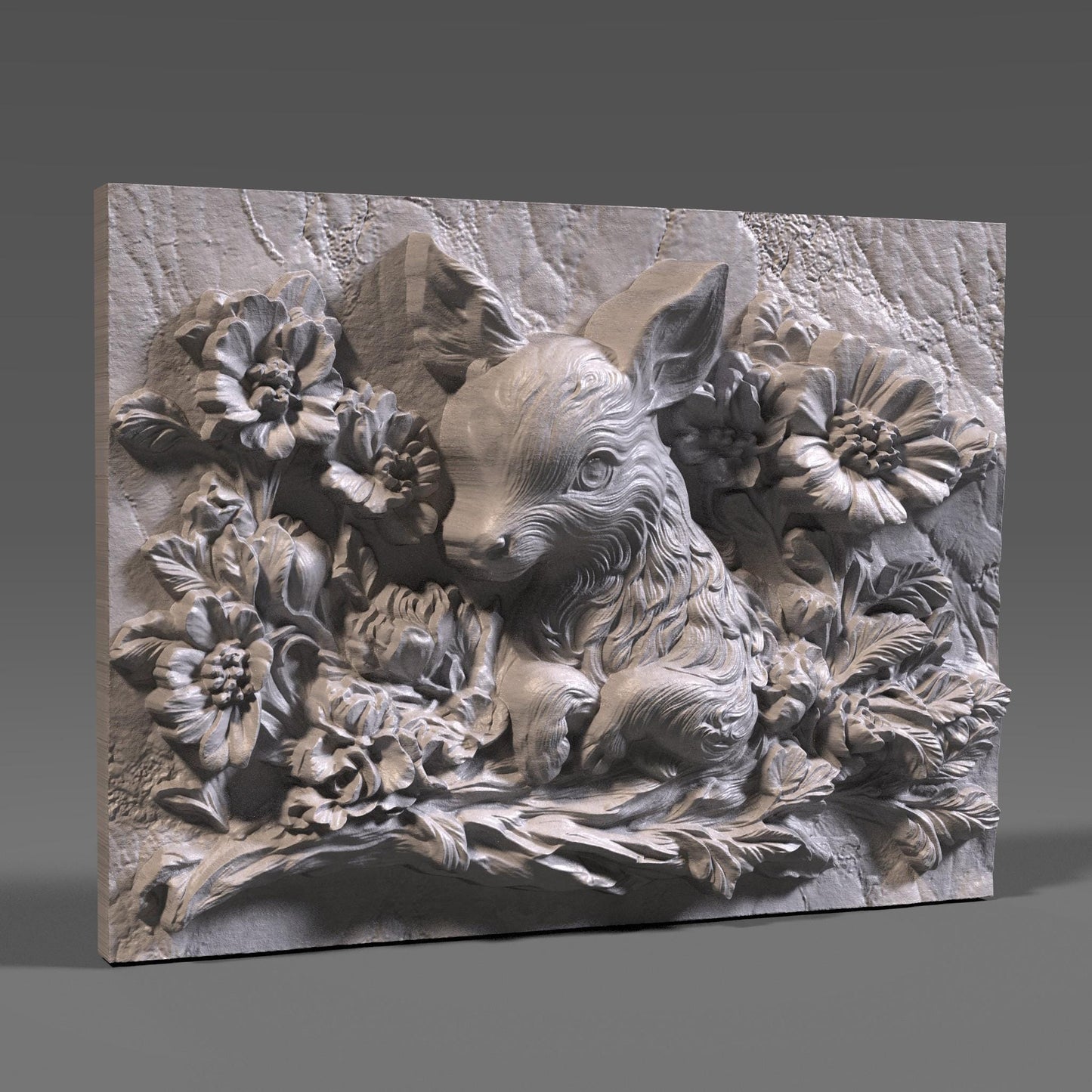 Deer with Flowers 3D Relief Model: CNC, Laser, Resin (STL File)